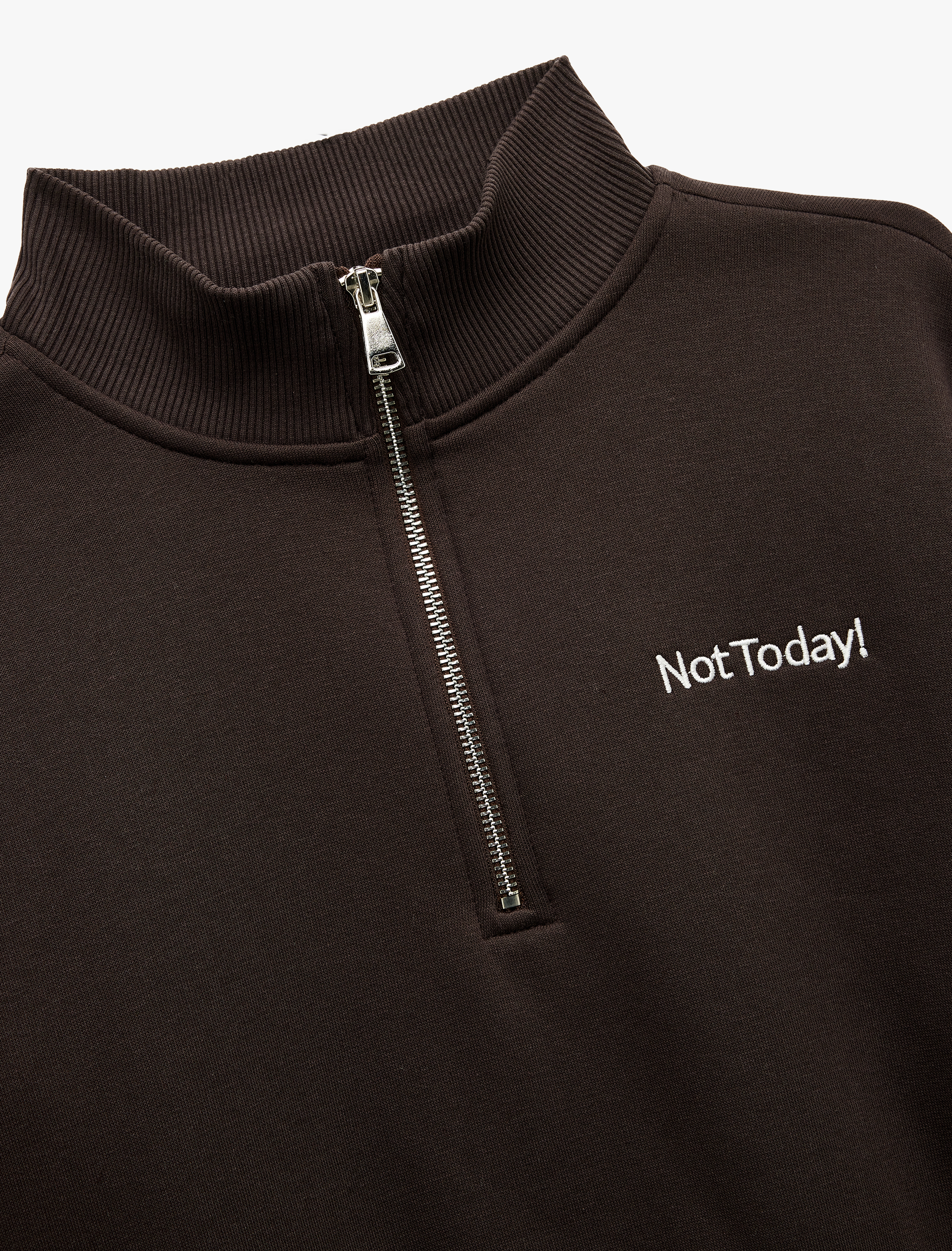   Pamuklu Yarım Fermuarlı Şardonlu Baskılı Crop Sweatshirt