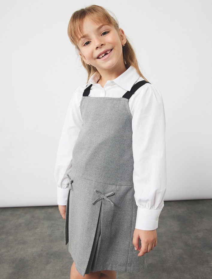 Kız Çocuk Pamuklu Düğmeli Uzun Kollu Basic Okul Gömleği