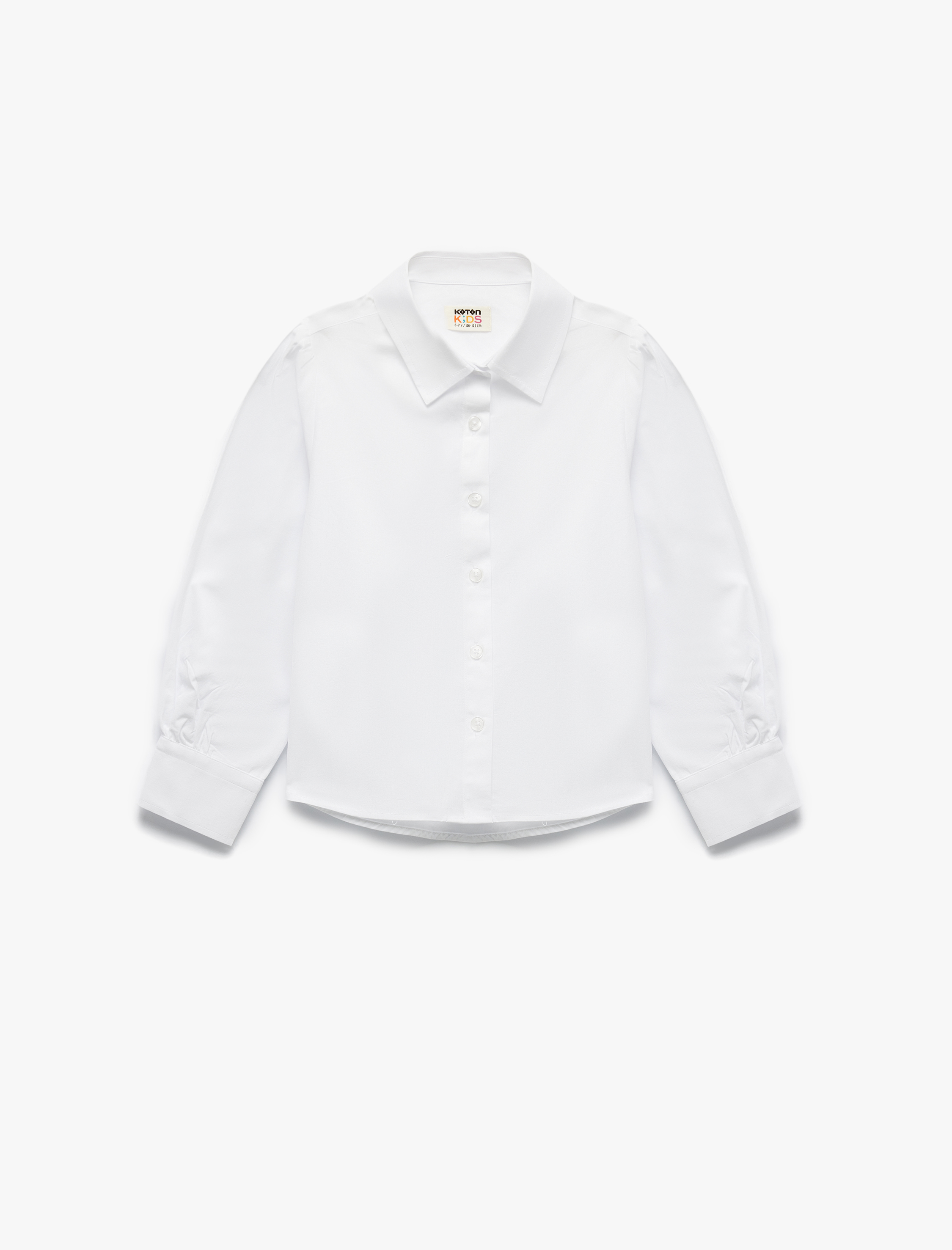  Kız Çocuk Pamuklu Düğmeli Uzun Kollu Basic Okul Gömleği