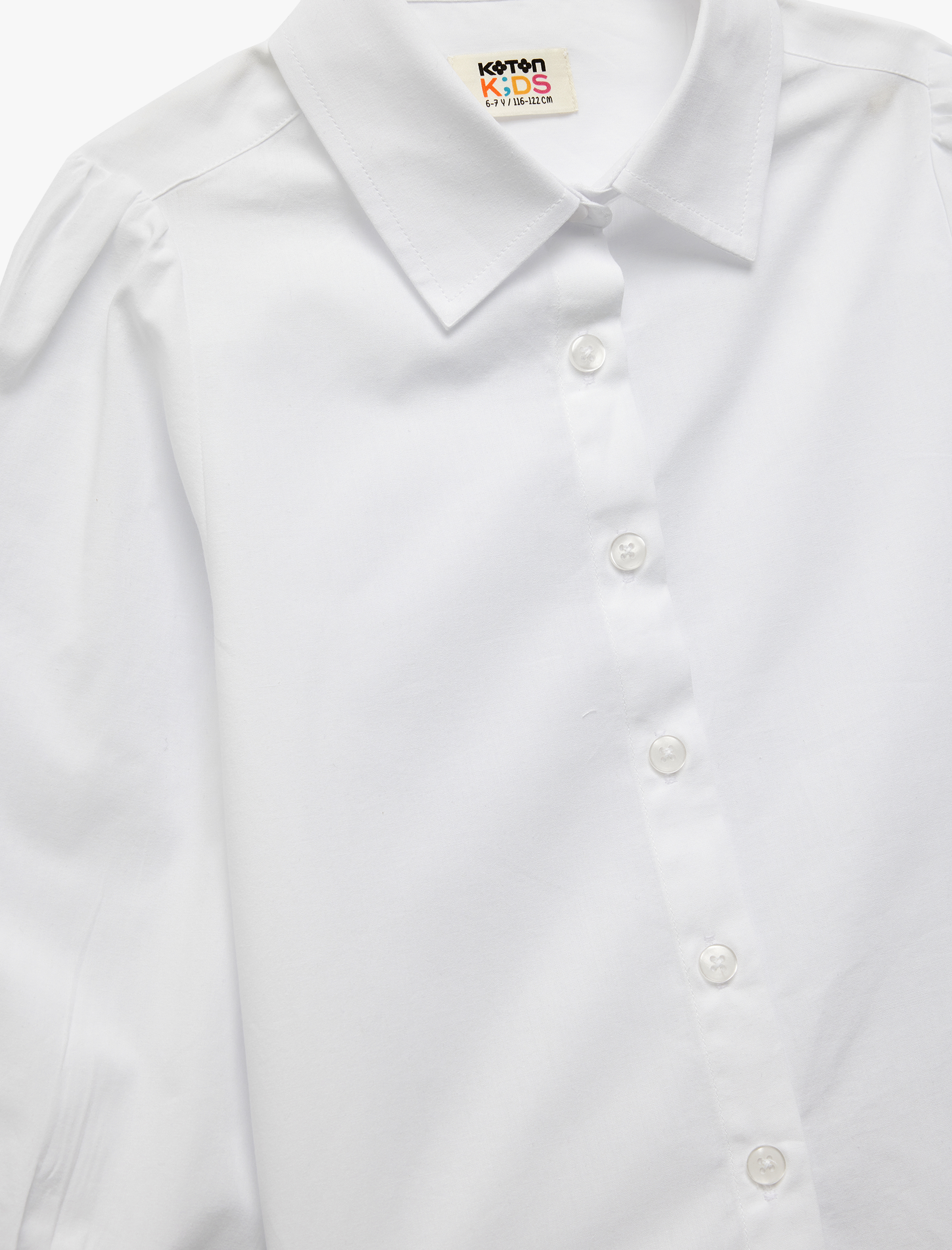  Kız Çocuk Pamuklu Düğmeli Uzun Kollu Basic Okul Gömleği