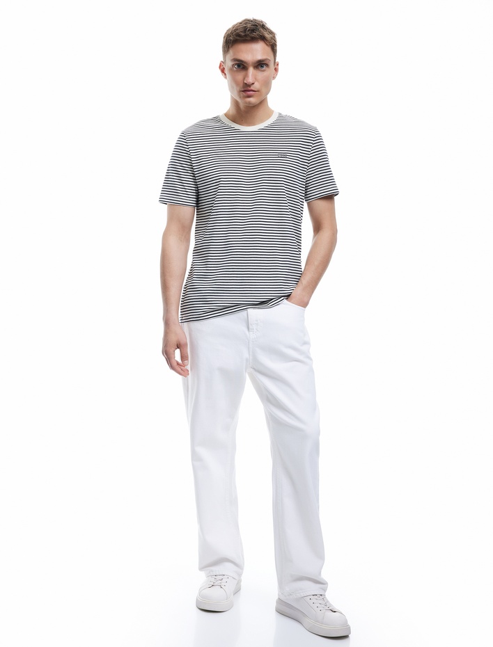  Slim Fit Kısa Kollu Bisiklet Yaka Çizgili Tişört