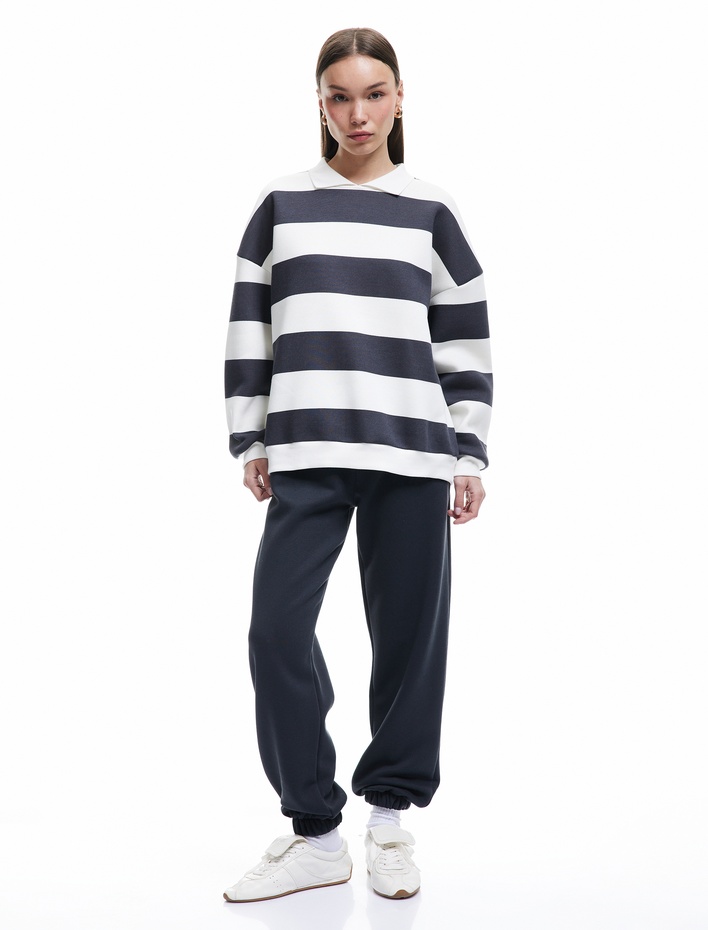  Pamuklu Şardonlu Cepli Beli Bağcıklı Oversize Jogger Eşofman Altı