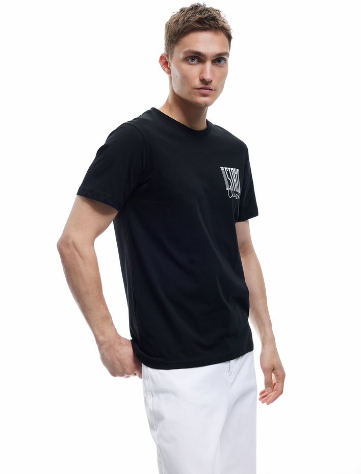  Kısa Kollu Bisiklet Yaka Regular Fit Pamuklu Baskılı Tişört