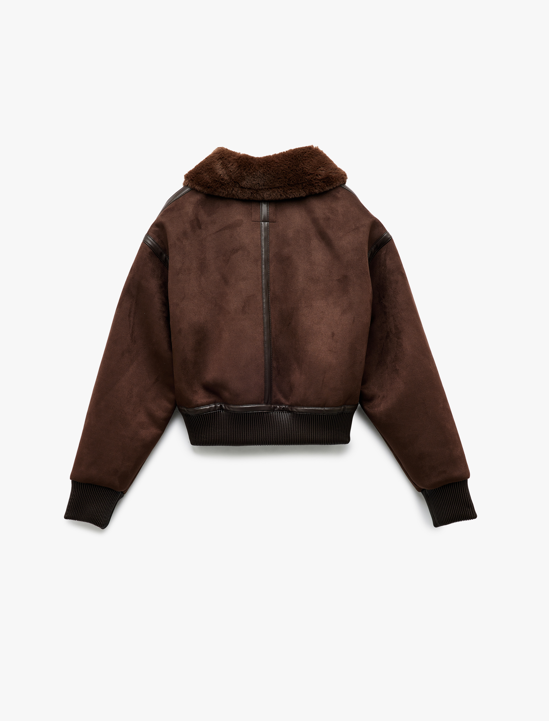   Uzun Kollu Suni Kürk Yaka Detaylı Femuarlı Bomber Ceket