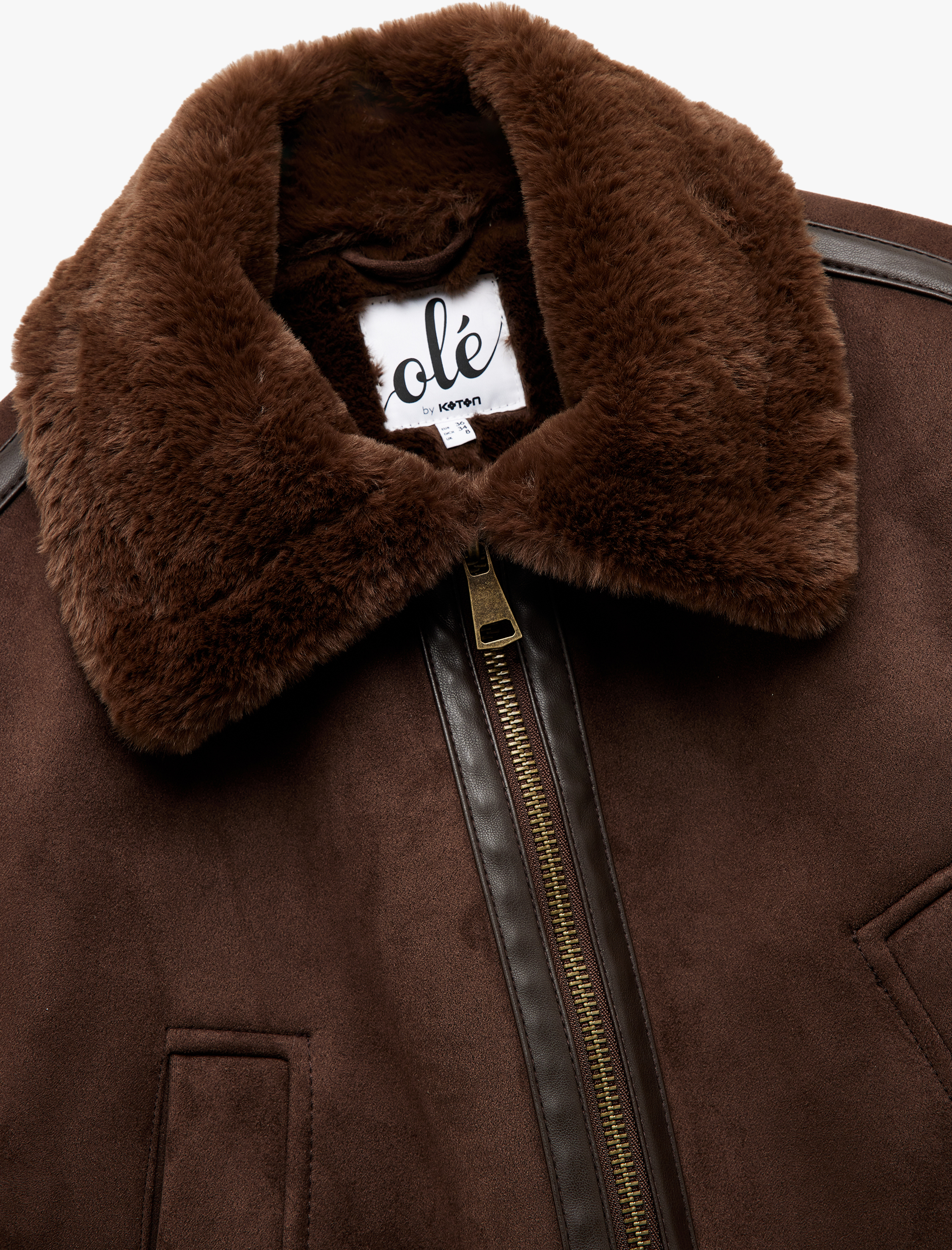   Uzun Kollu Suni Kürk Yaka Detaylı Femuarlı Bomber Ceket