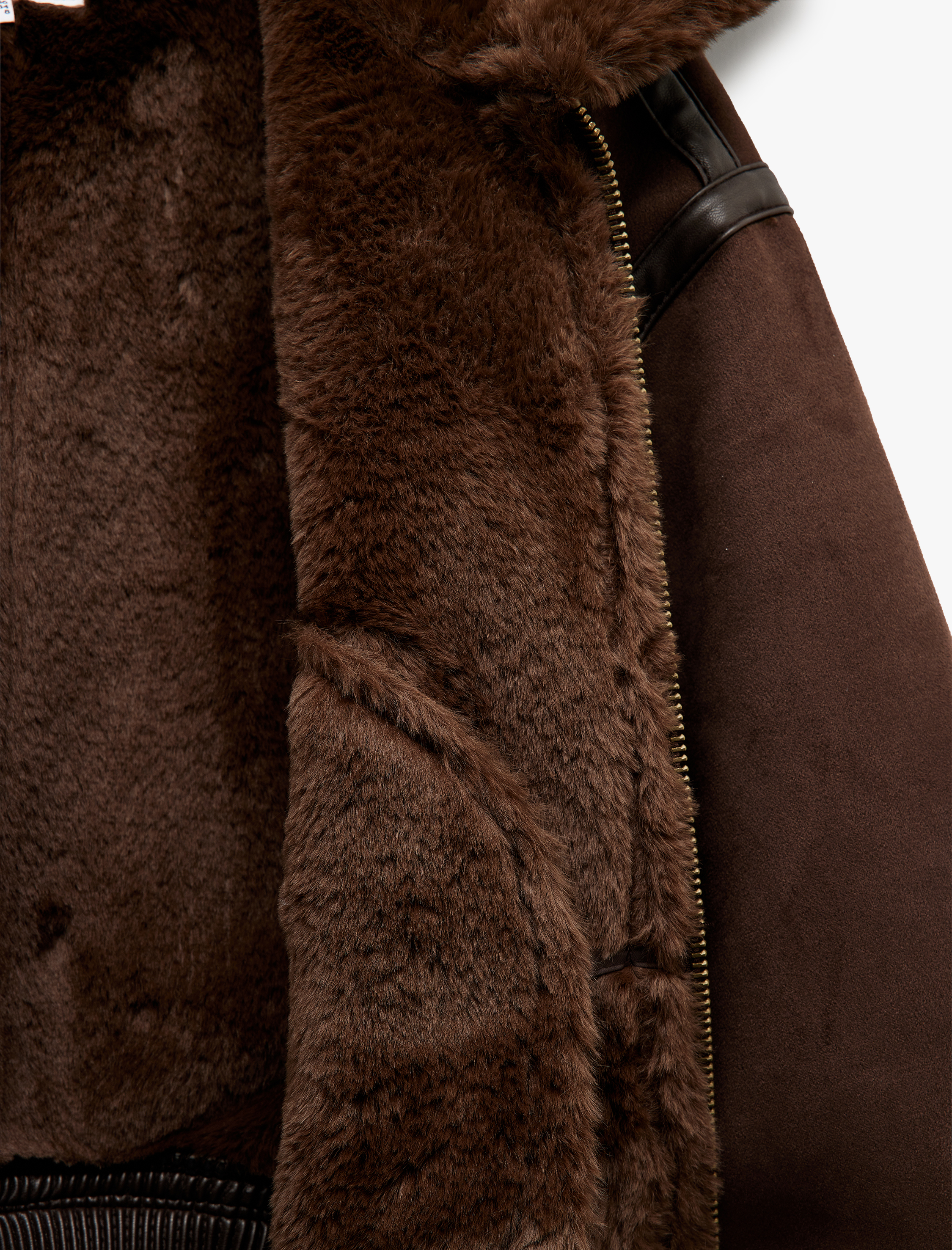   Uzun Kollu Suni Kürk Yaka Detaylı Femuarlı Bomber Ceket