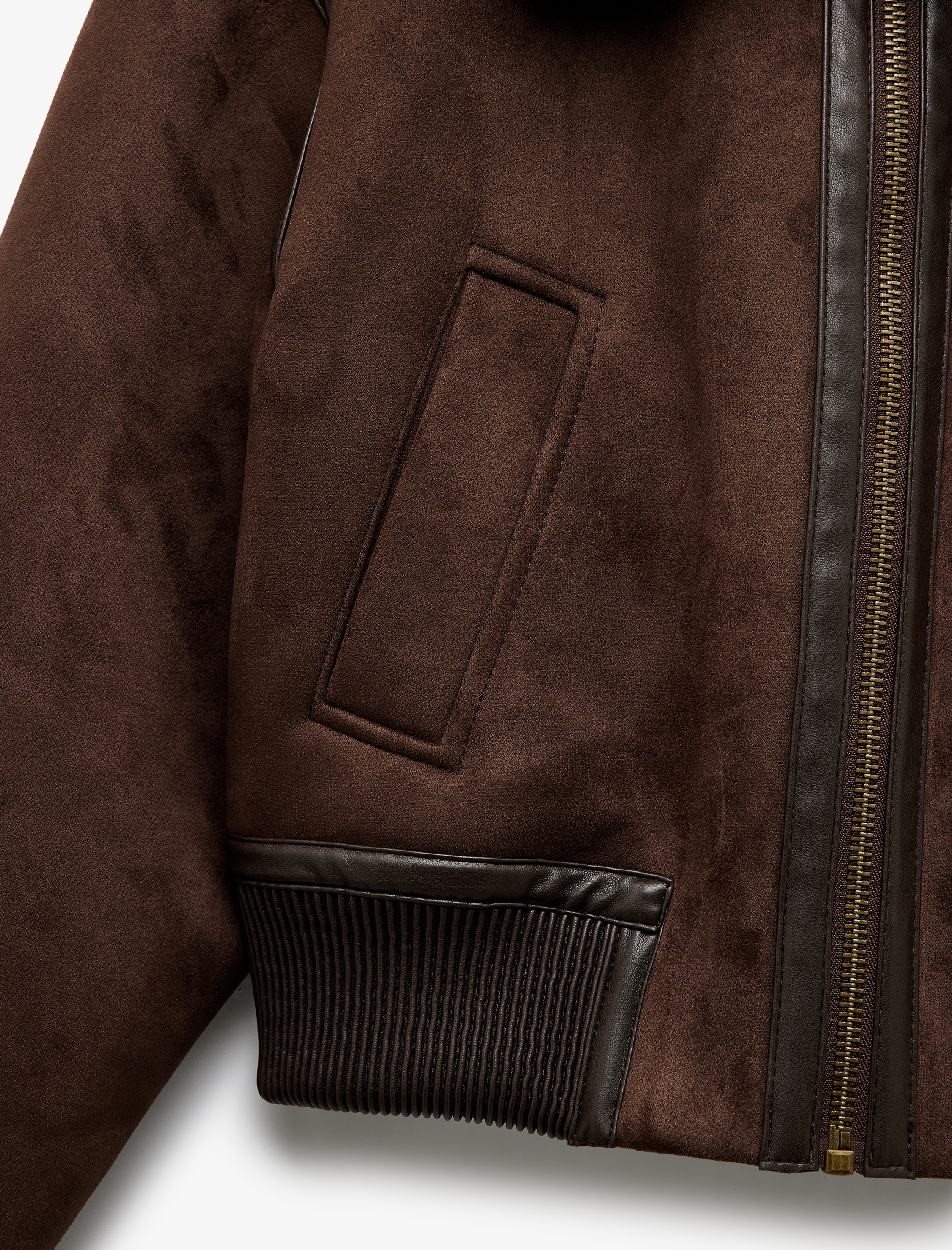   Uzun Kollu Suni Kürk Yaka Detaylı Femuarlı Bomber Ceket