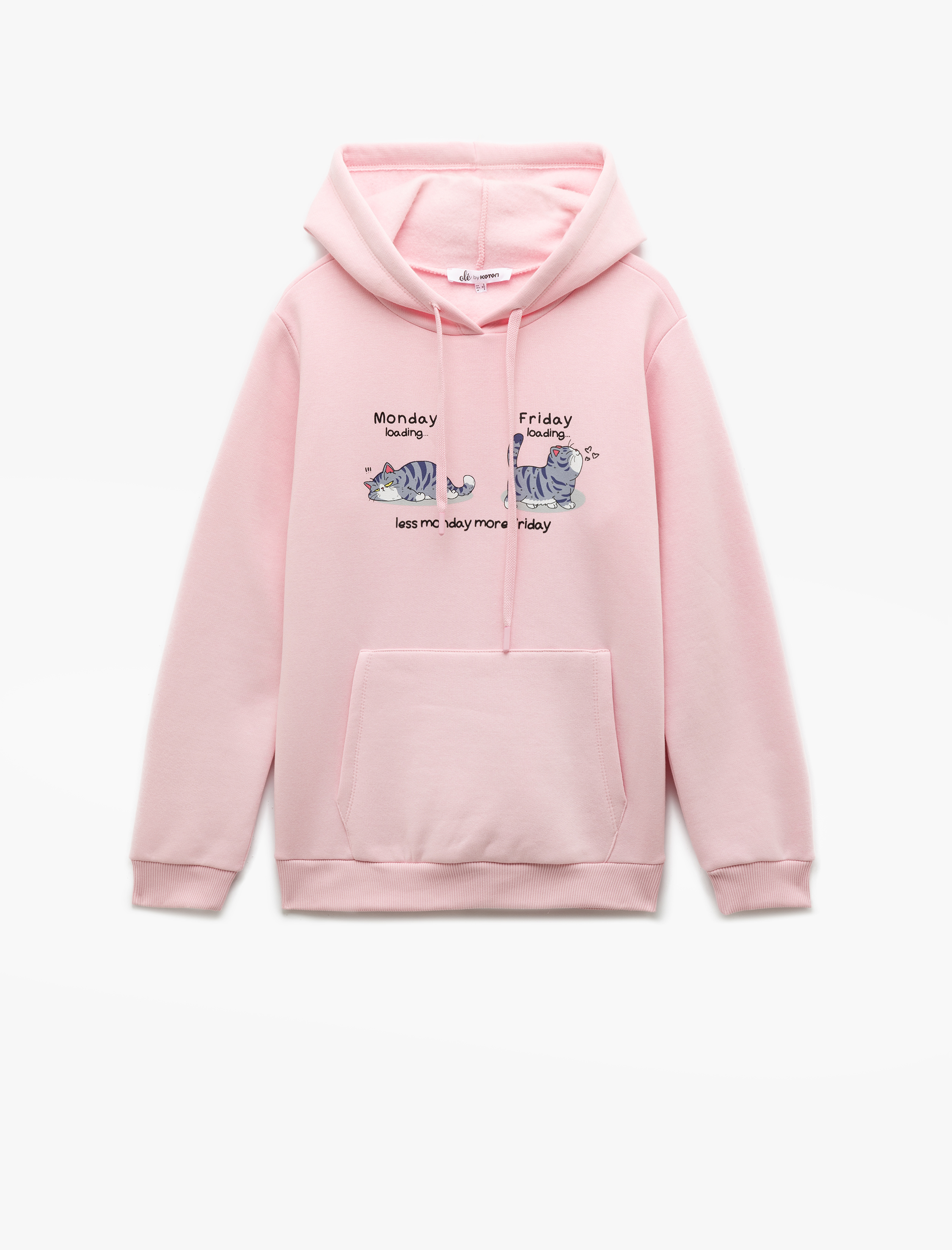   Pamuklu Uzun Kollu Kanguru Cep Detaylı Şardonlu Kapşonlu Baskılı Sweatshirt