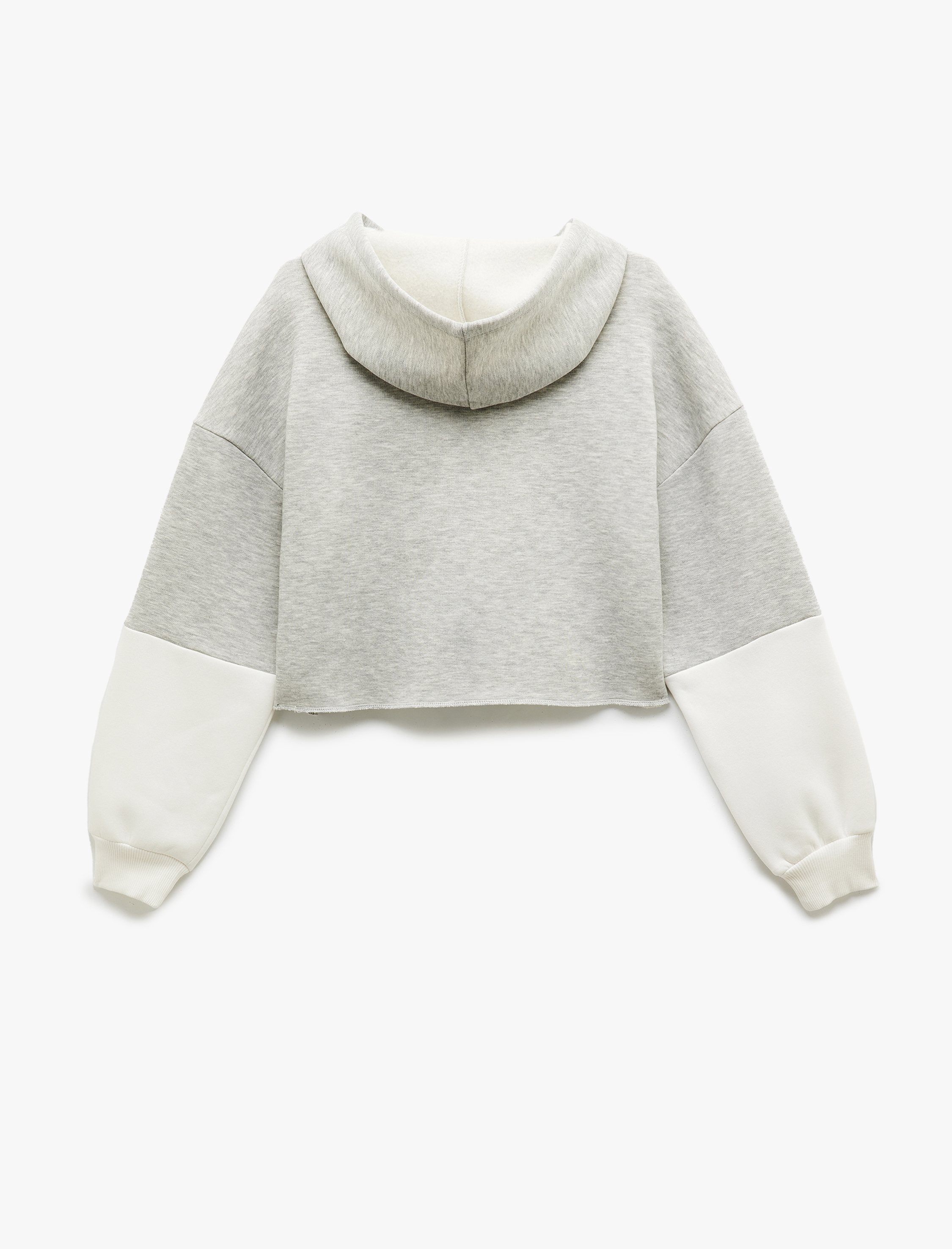   Şardonlu Uzun Kollu Fermuarlı Kapşonlu Crop Sweatshirt