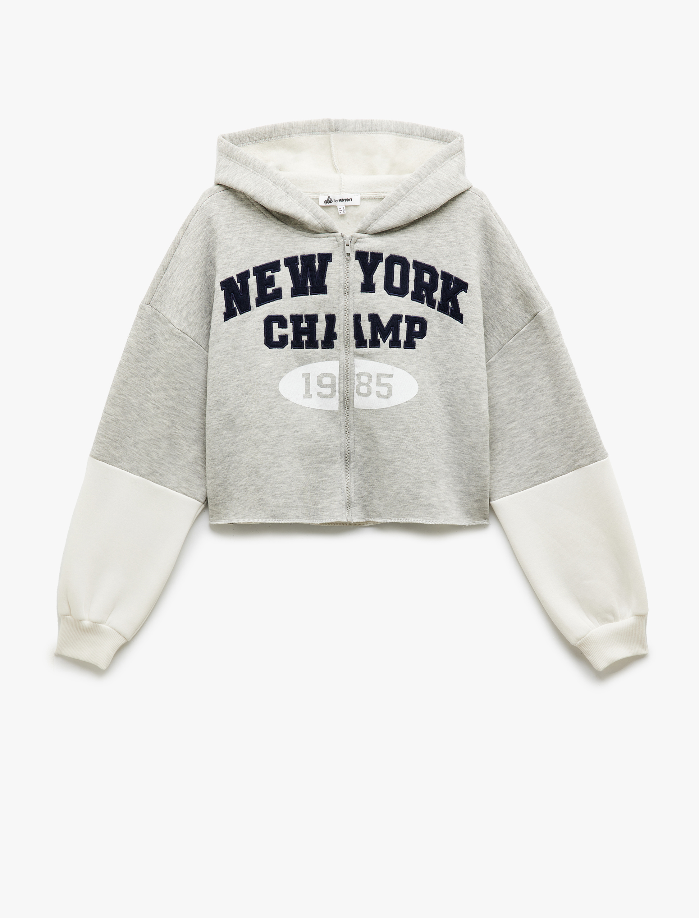   Şardonlu Uzun Kollu Fermuarlı Kapşonlu Crop Sweatshirt