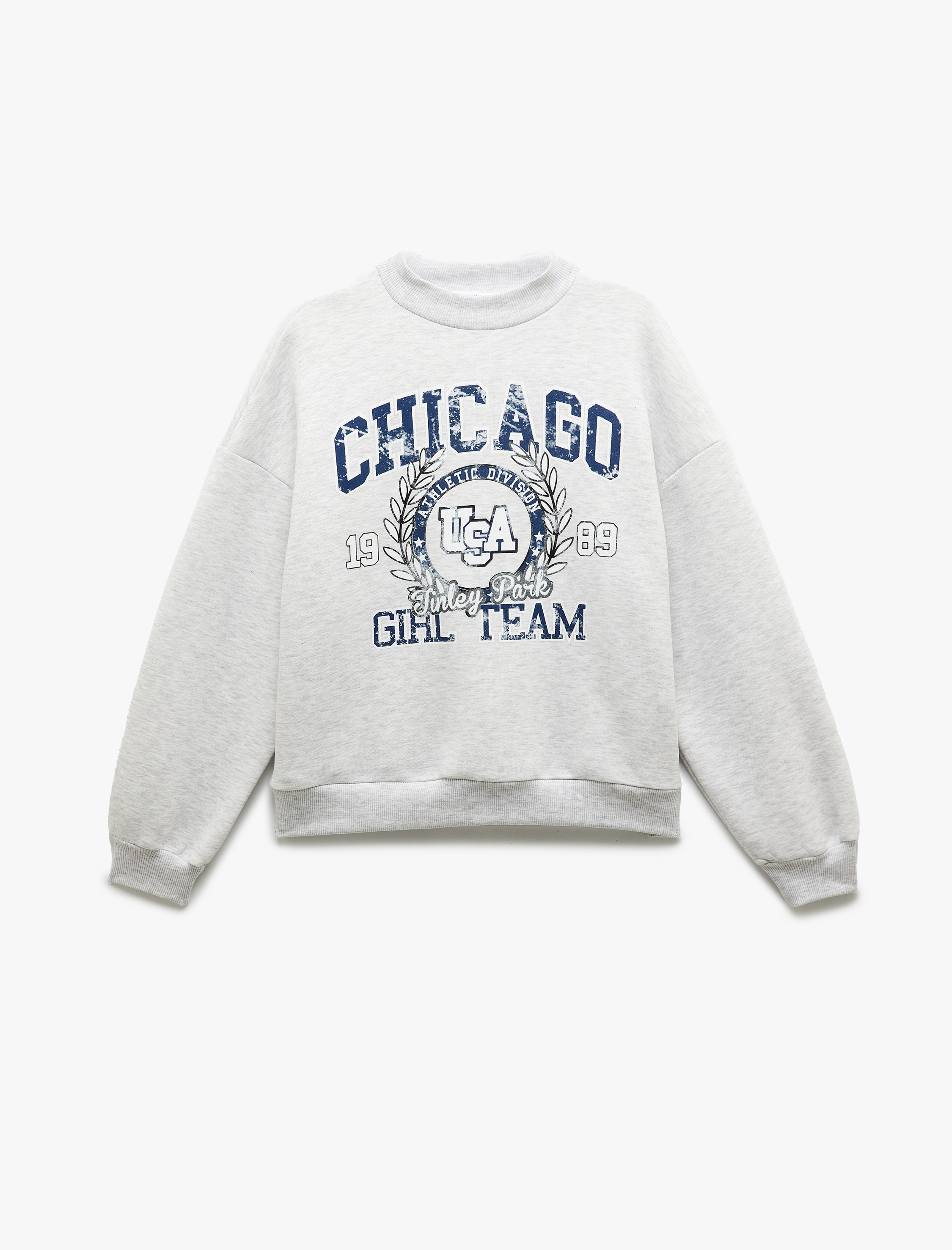   Baskılı Şardonlu Uzun Kollu Dik Yaka Sweatshirt