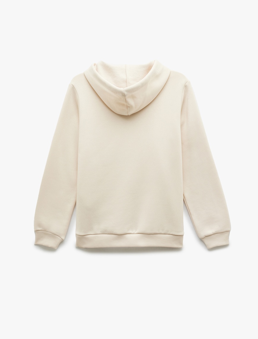   Kapüşonlu Şardonlu Kedi Nakış Detaylı Kanguru Cepli Sweatshirt