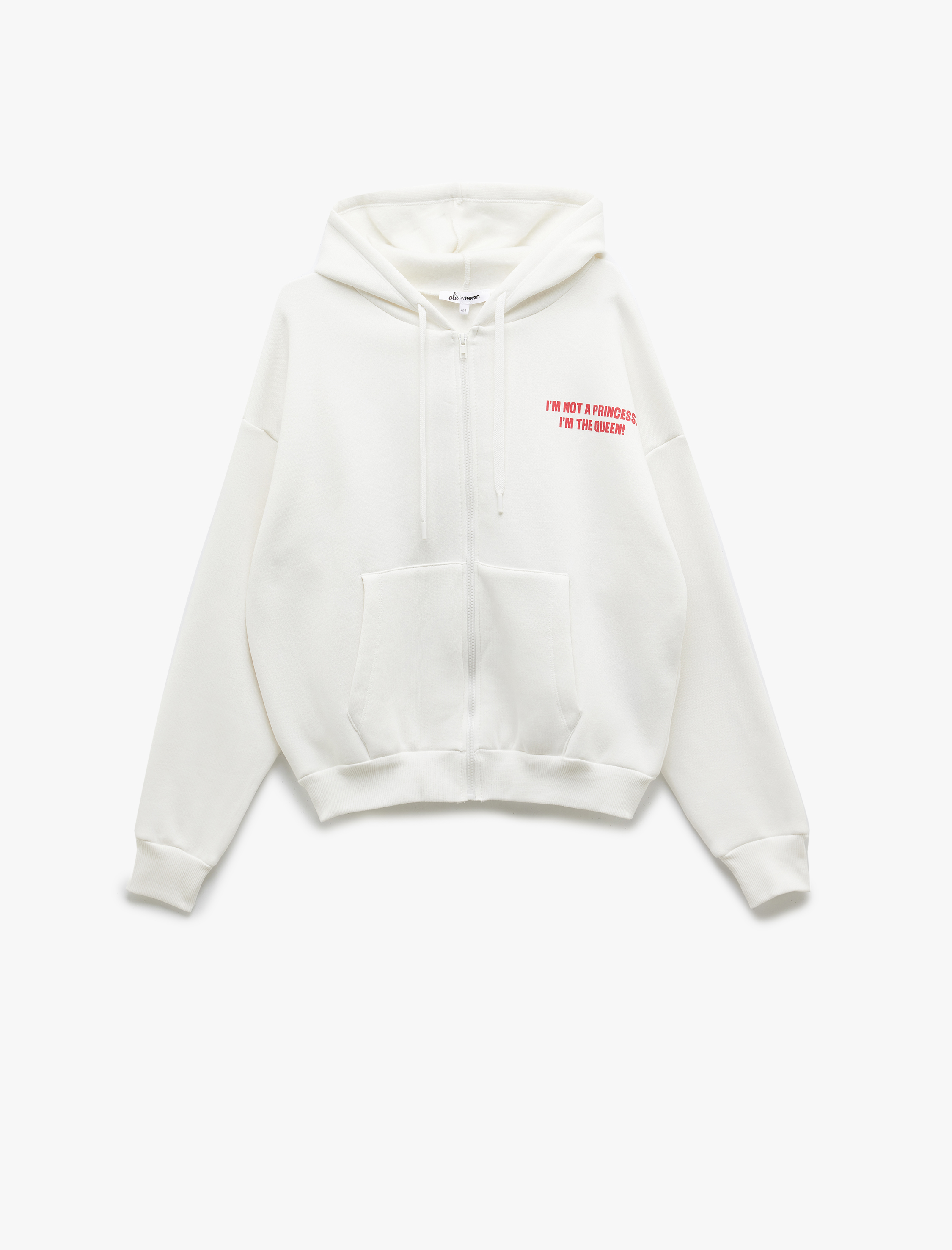   Şardonlu Fermuarlı Kapüşonlu Cep Detaylı Arkası Baskılı Oversize Sweatshirt