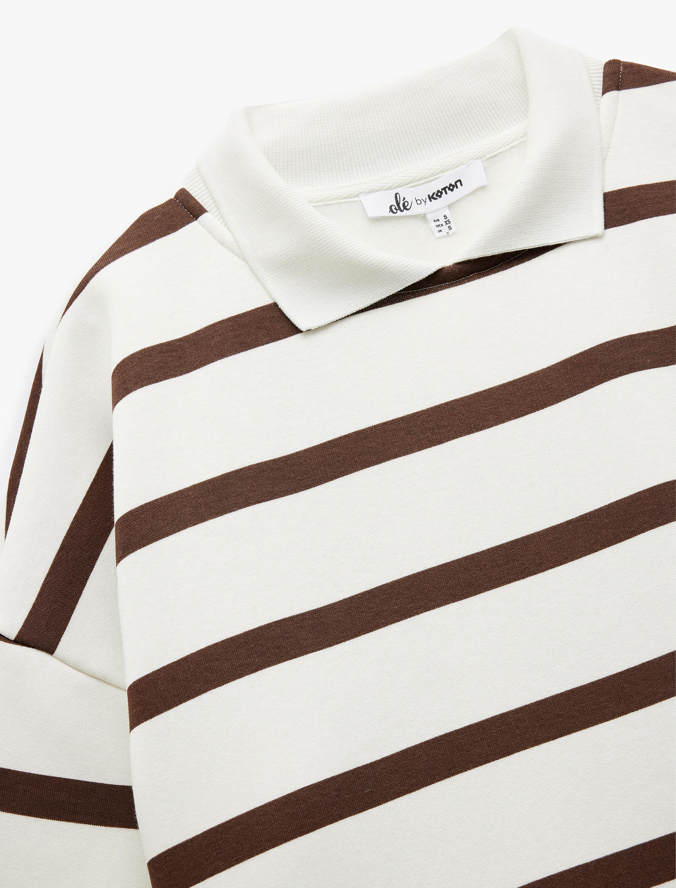   Şardonlu Polo Yaka Çizgili Oversize Sweatshirt