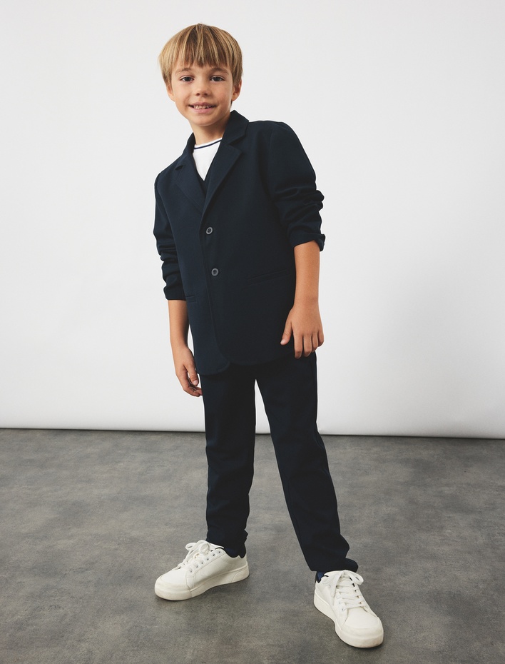 Erkek Çocuk Düğme Detaylı Uzun Kollu Basic Okul Ceketi