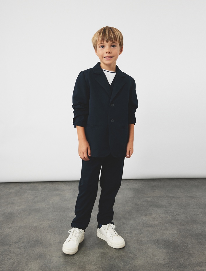 Erkek Çocuk Düğme Detaylı Uzun Kollu Basic Okul Ceketi