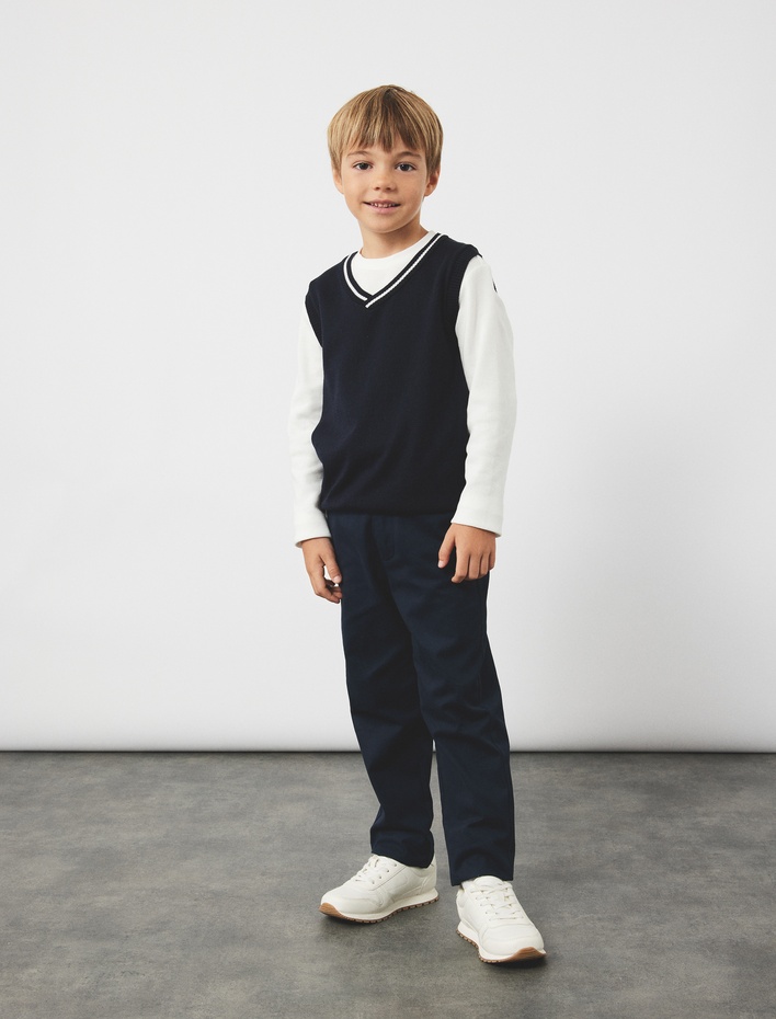 Erkek Çocuk Pamuklu Düğmeli Cep Detaylı Basic Pantolon