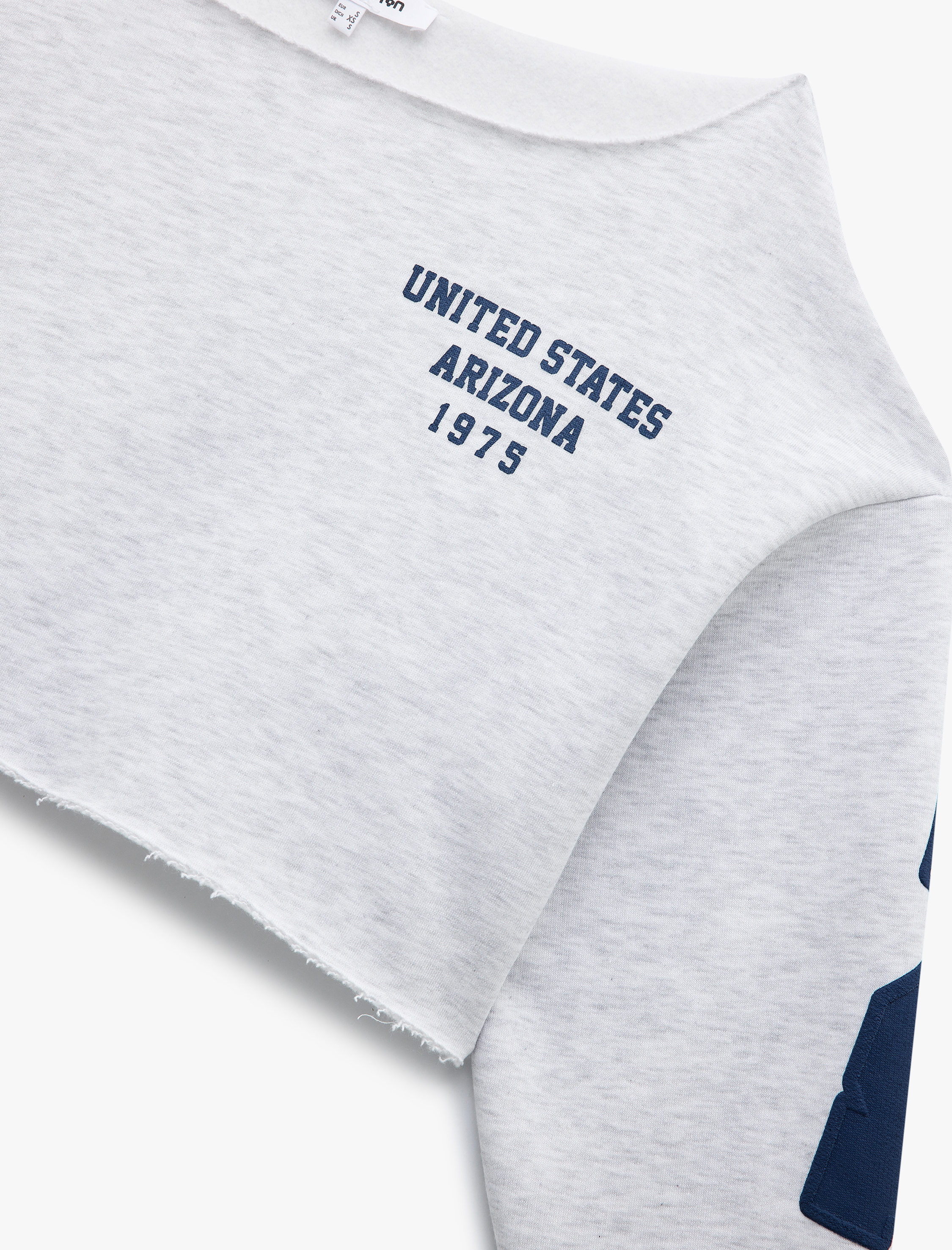   Kayık Yaka Baskılı Şardonlu Crop Sweashirt