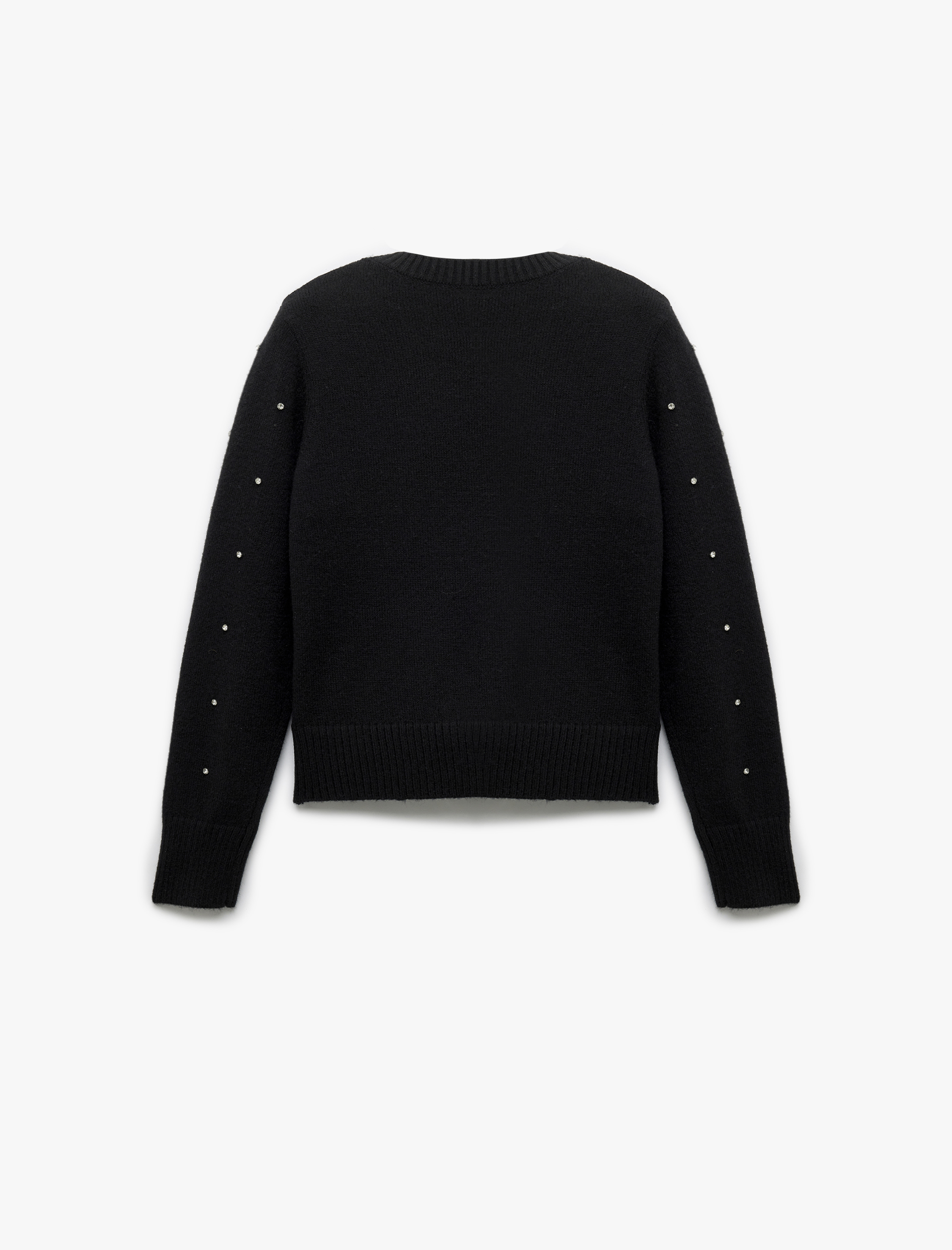   Uzun Kollu Kruvaze V Yaka Taşlı Triko Kazak