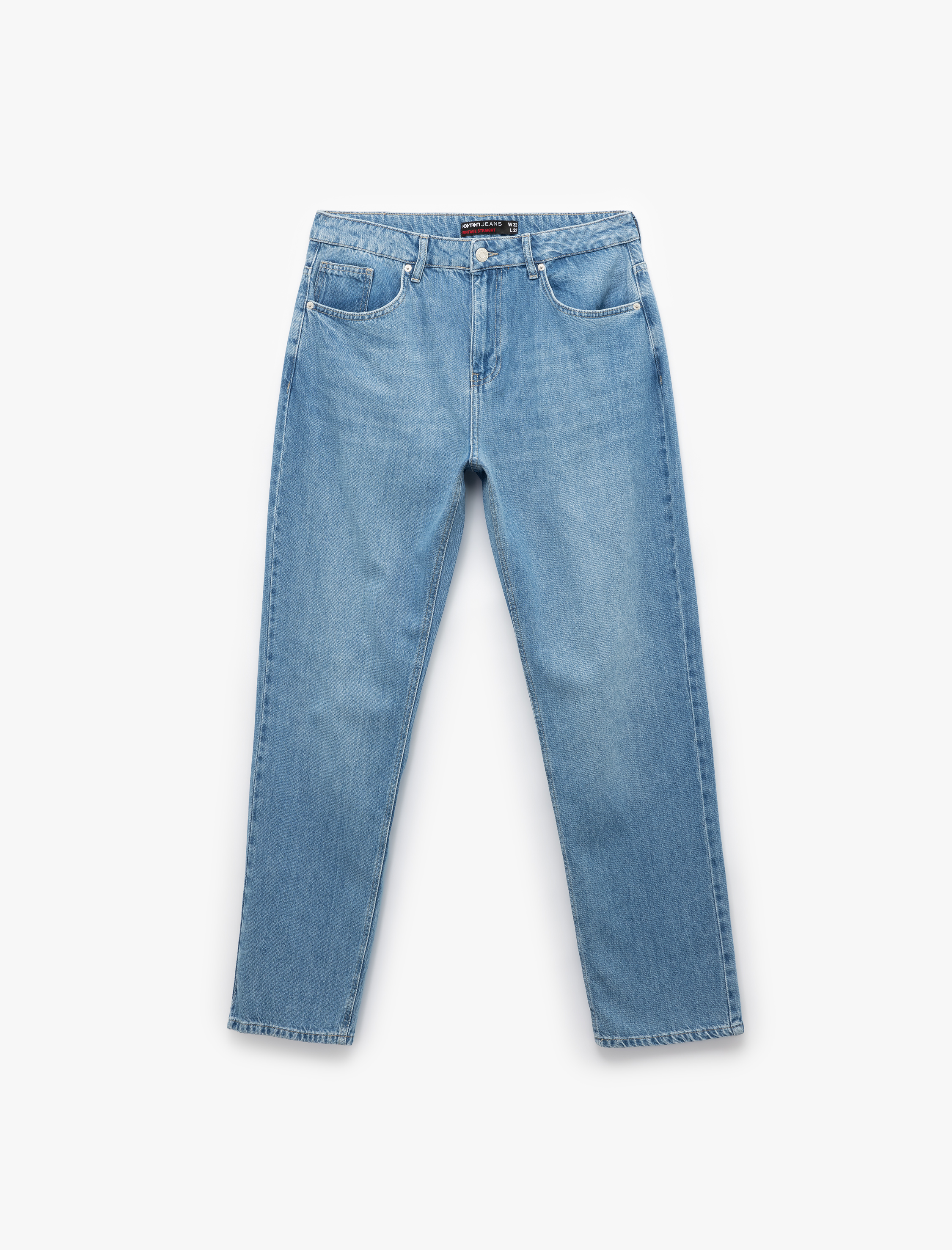   Pamuklu Normal Bel Cep Detaylı Vintage Straight Fit Jean Pantolon