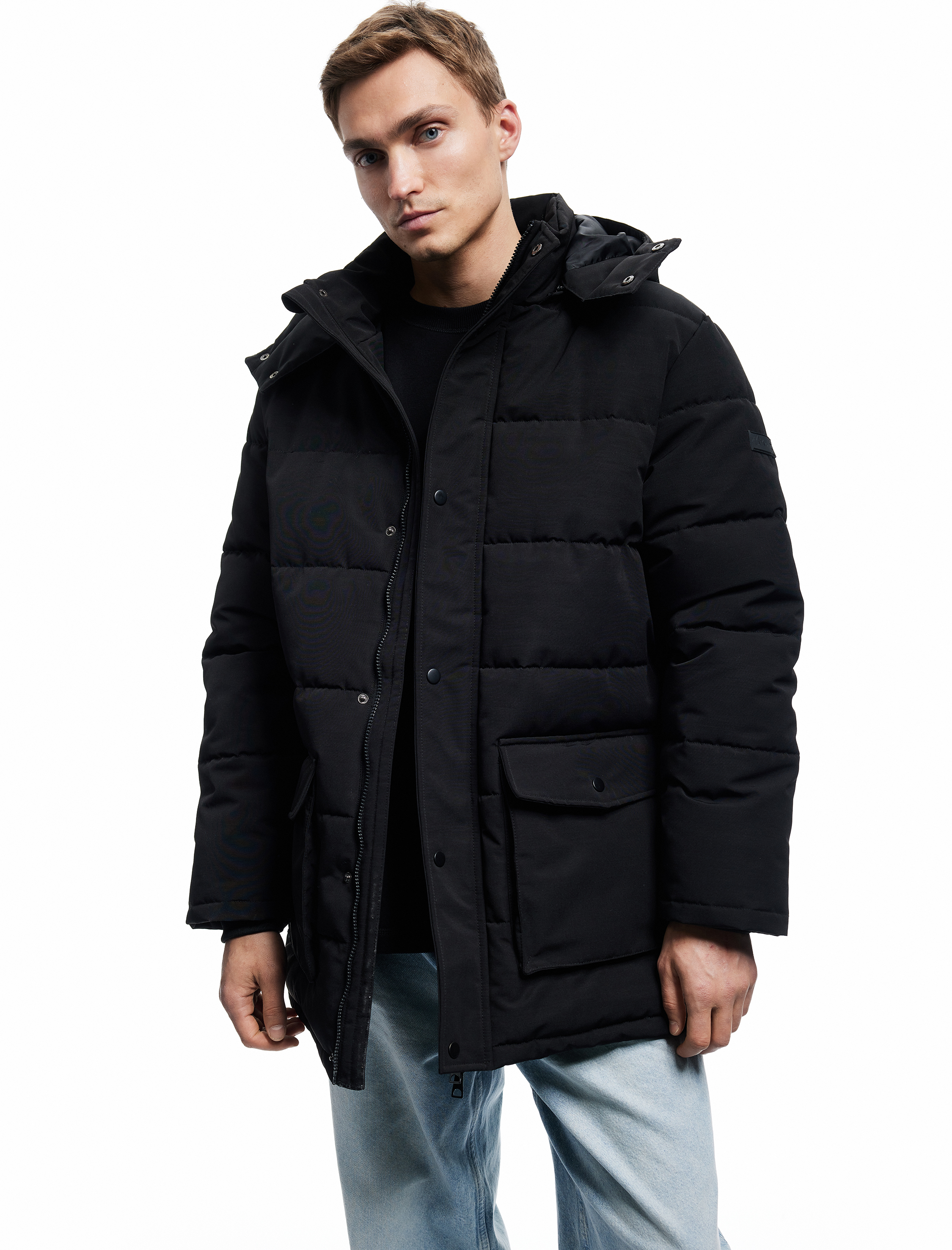   Kapşonlu Çıtçıt Düğmeli Kapaklı Cep Detaylı Şişme Mont