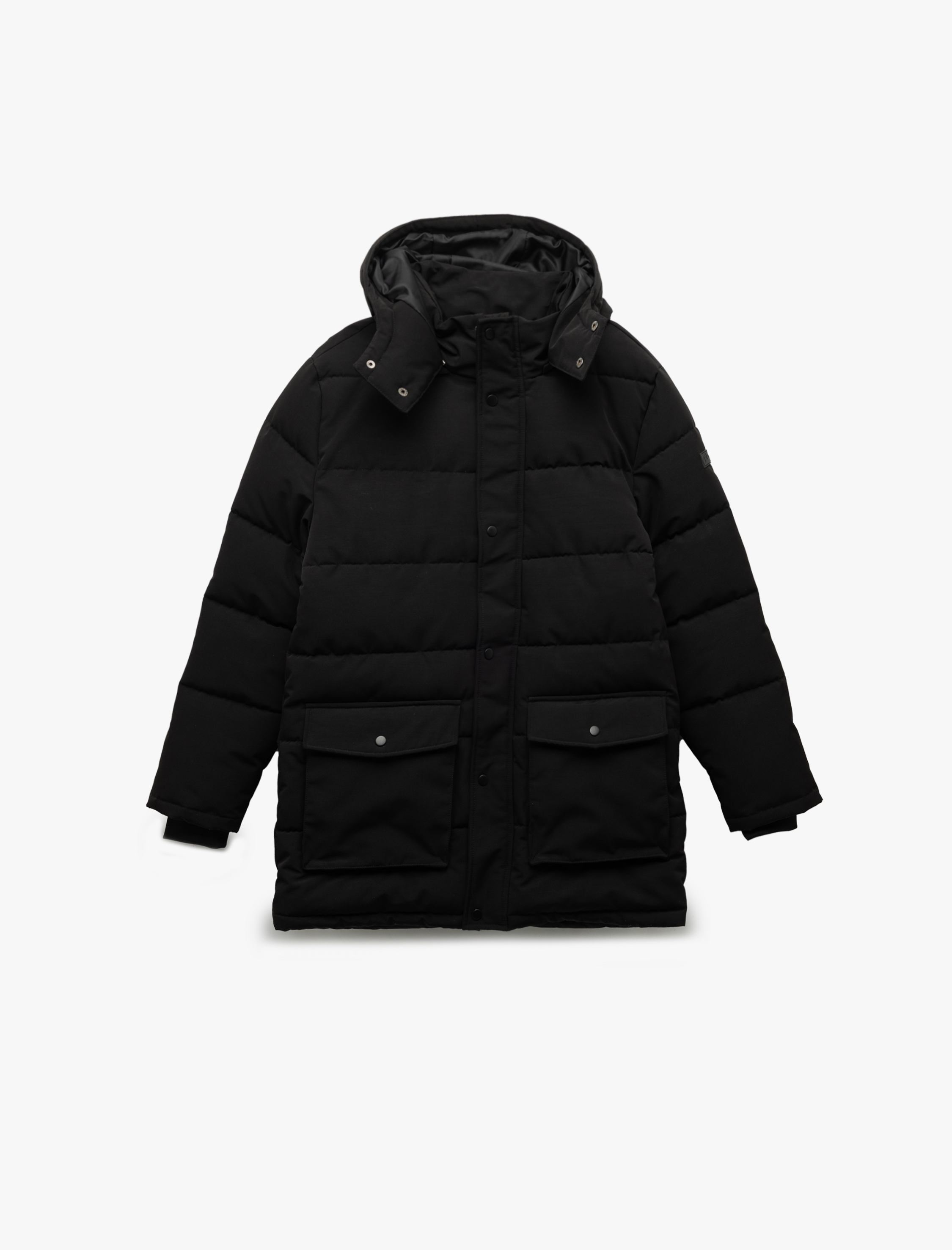   Kapşonlu Çıtçıt Düğmeli Kapaklı Cep Detaylı Şişme Mont