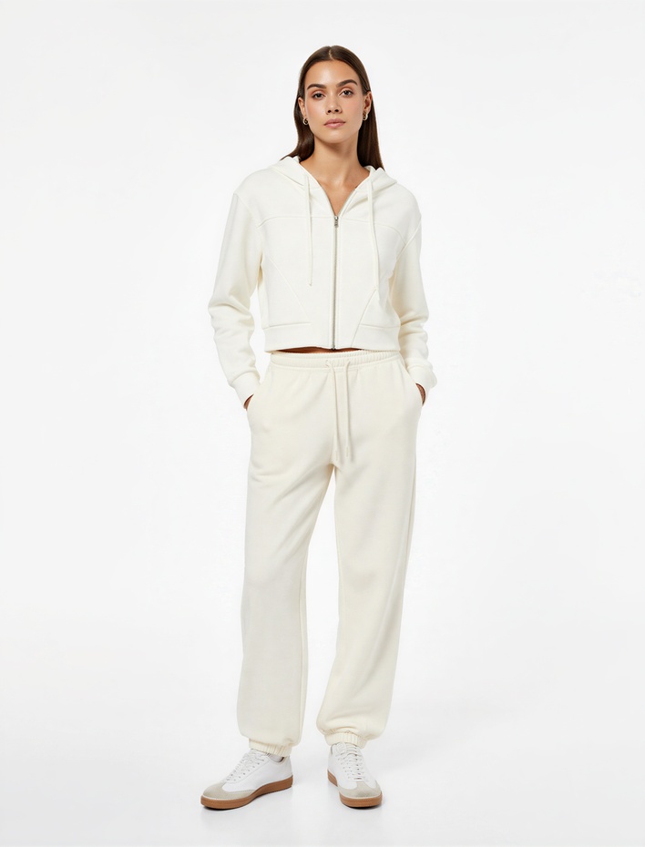  Pamuklu Şardonlu Cepli Beli Bağcıklı Oversize Jogger Eşofman Altı