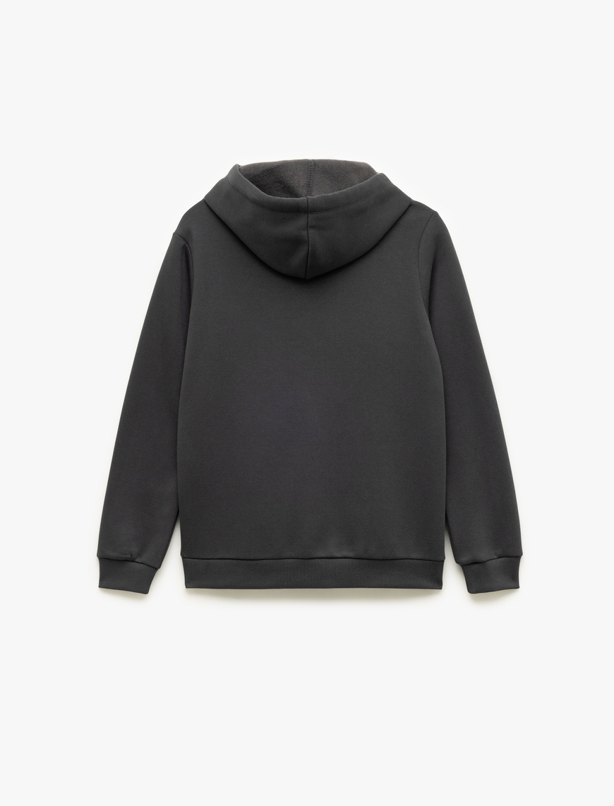   Şardonlu Uzun Kollu Kapüşonlu Köpek Nakışlı Kanguru Cepli Sweatshirt
