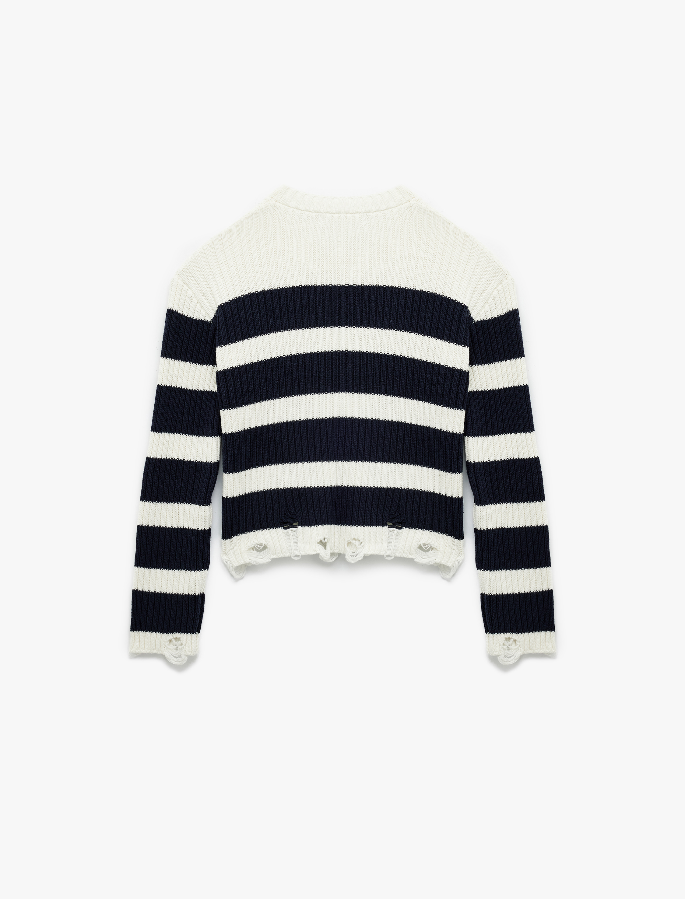   Çizgili Uzun Kollu Yıpratma Detaylı Bisiklet Yaka Triko Kazak