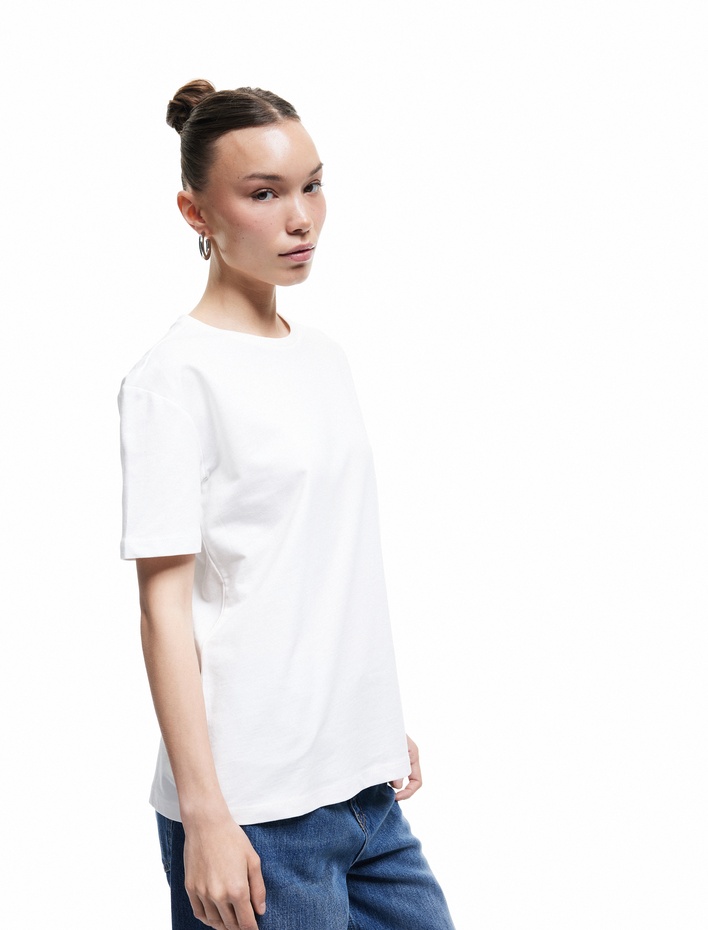  Kısa Kollu Bisiklet Yaka Pamuklu Basic Tişört