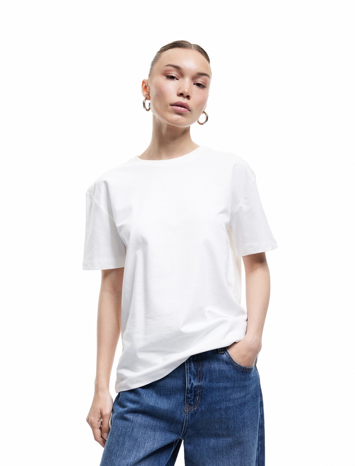  Kısa Kollu Bisiklet Yaka Pamuklu Basic Tişört