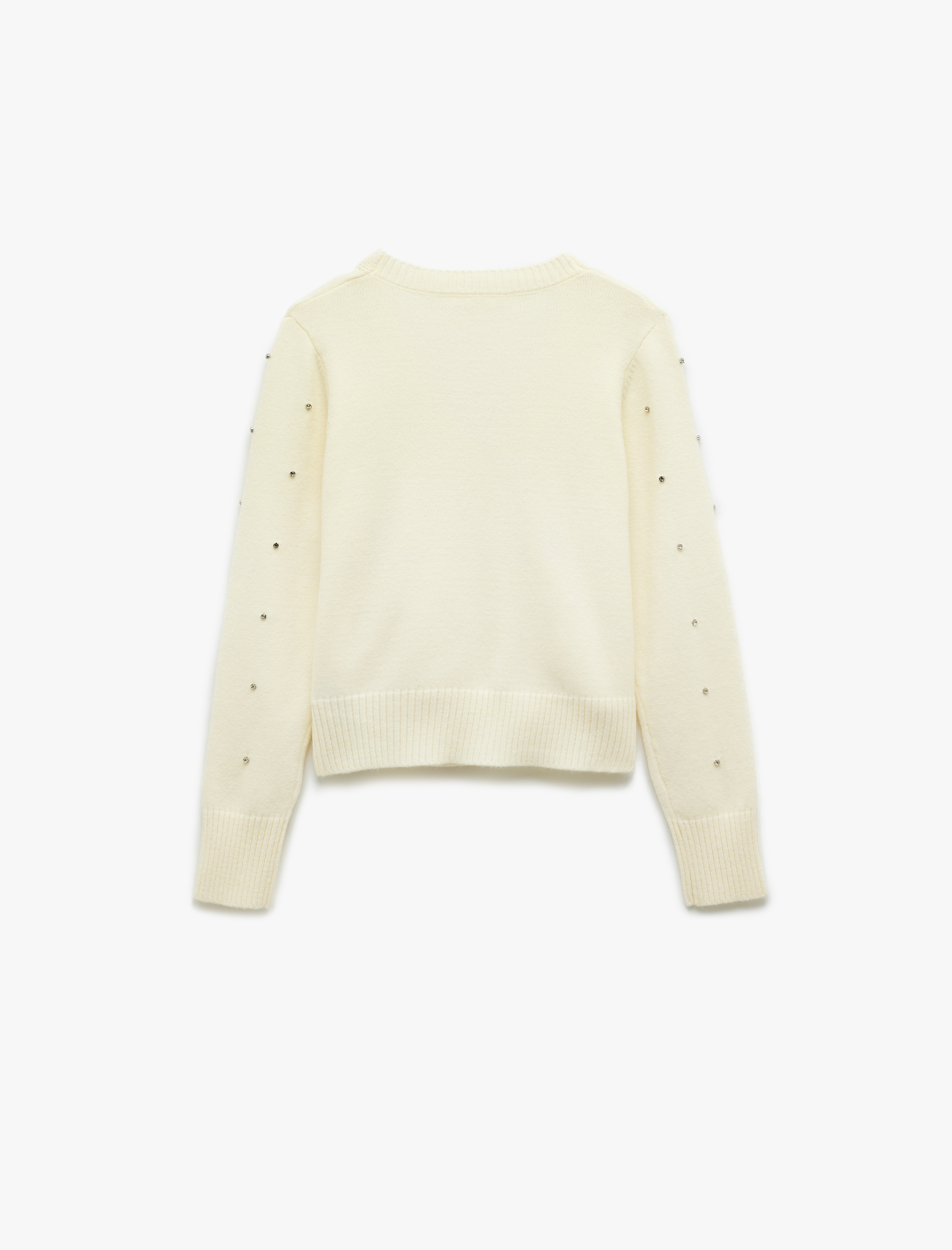   Uzun Kollu Kruvaze V Yaka Taşlı Triko Kazak