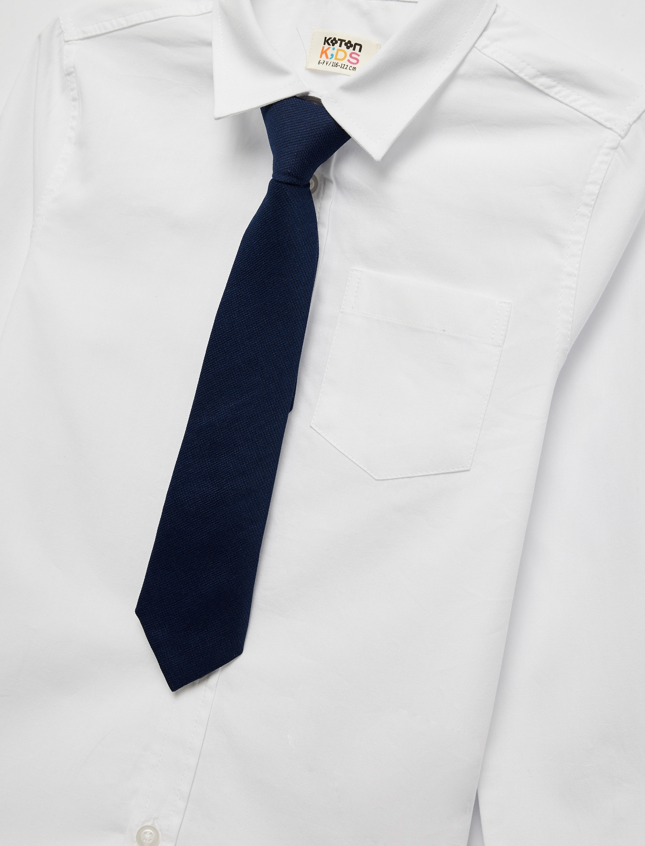  Erkek Çocuk Pamuklu Cepli Uzun Kollu Kravat Detaylı Basic Gömlek