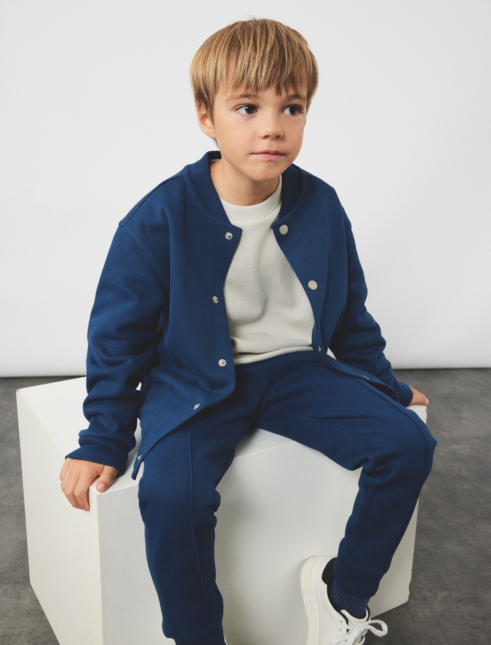 Erkek Çocuk Pamuklu Uzun Kollu Bisiklet Yaka Oversize Basic Sweatshirt