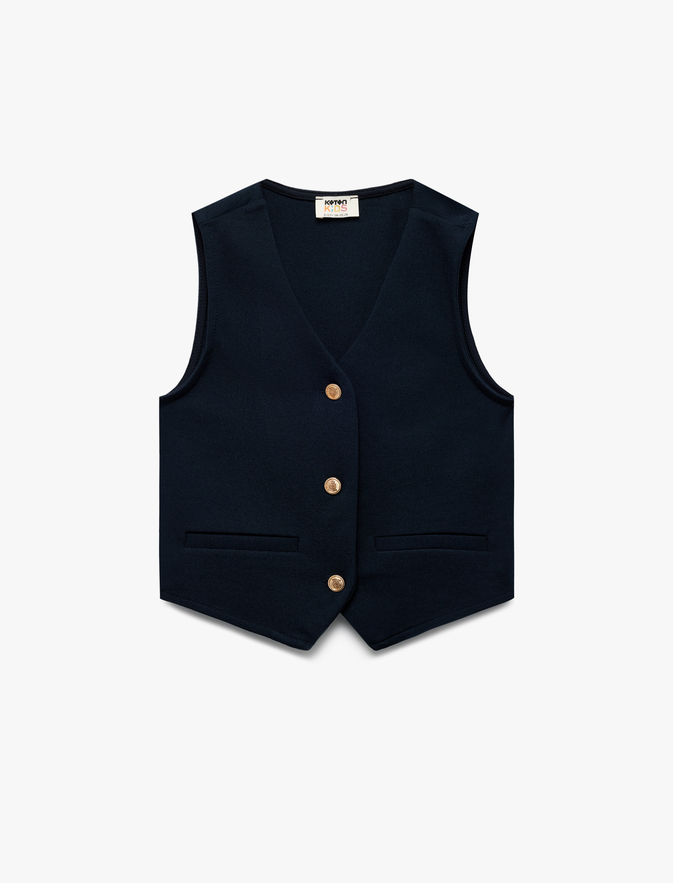  Kız Çocuk V Yaka Kolsuz Düğmeli Viskon Crop Okul Yeleği