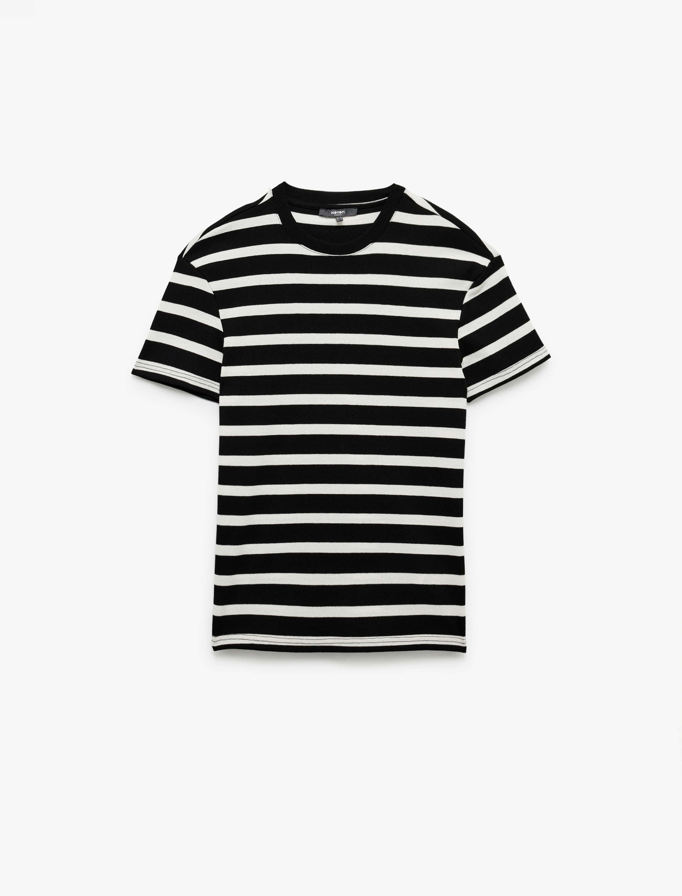   Kısa Kollu Bisiklet Yaka Slim Fit Çizgili Tişört