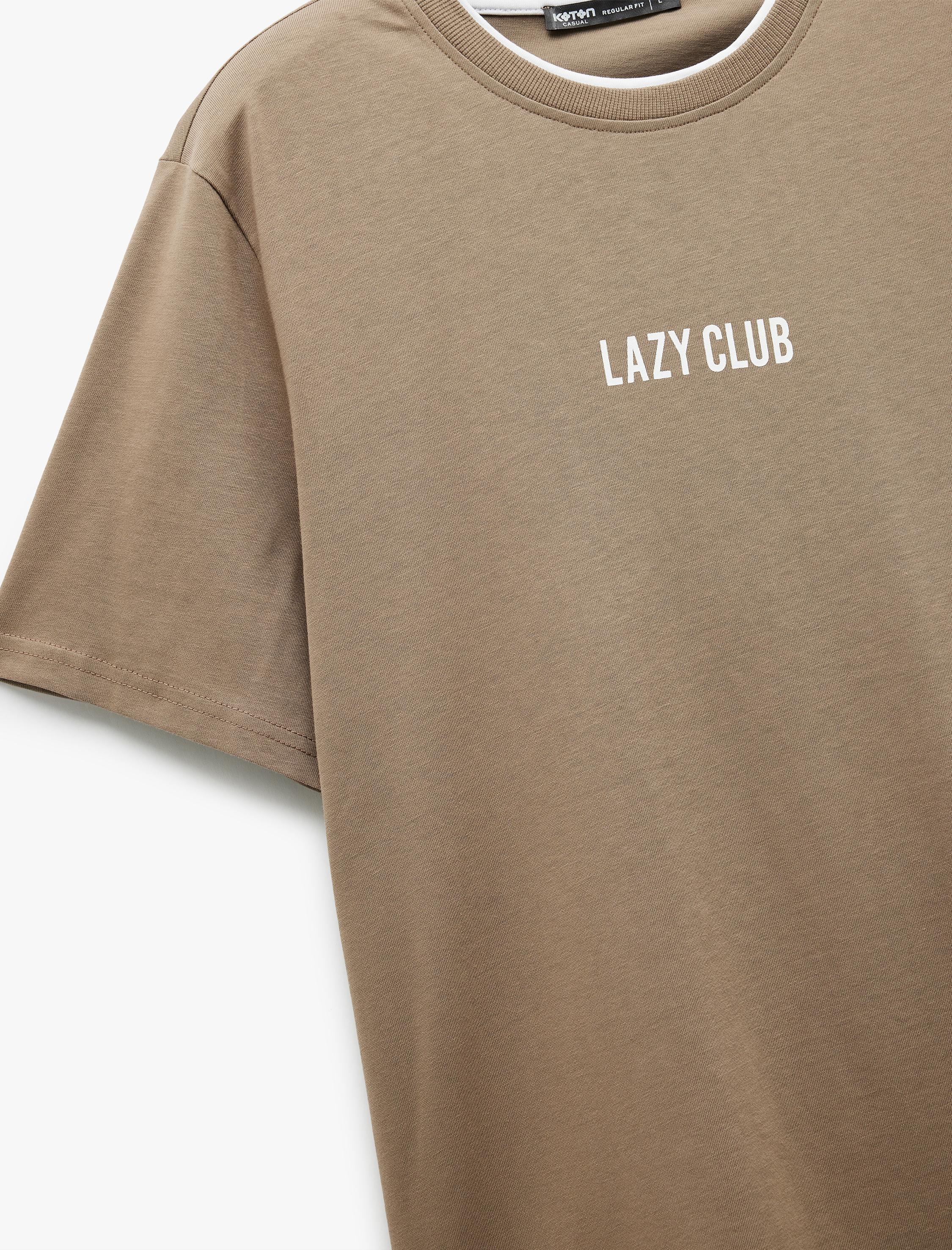   Kısa Kollu Regular Fit Bisiklet Yaka Renk Kontrastlı Pamuklu Baskılı Tişört