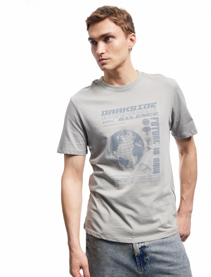  Kısa Kollu Bisiklet Yaka Regular Fit Pamuklu Baskılı Tişört