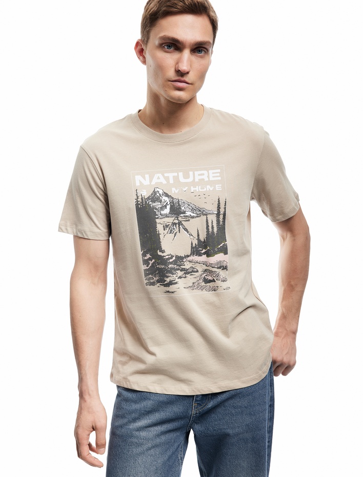  Bisiklet Yaka Pamuklu Kısa Kollu Regular Fit Baskılı Tişört