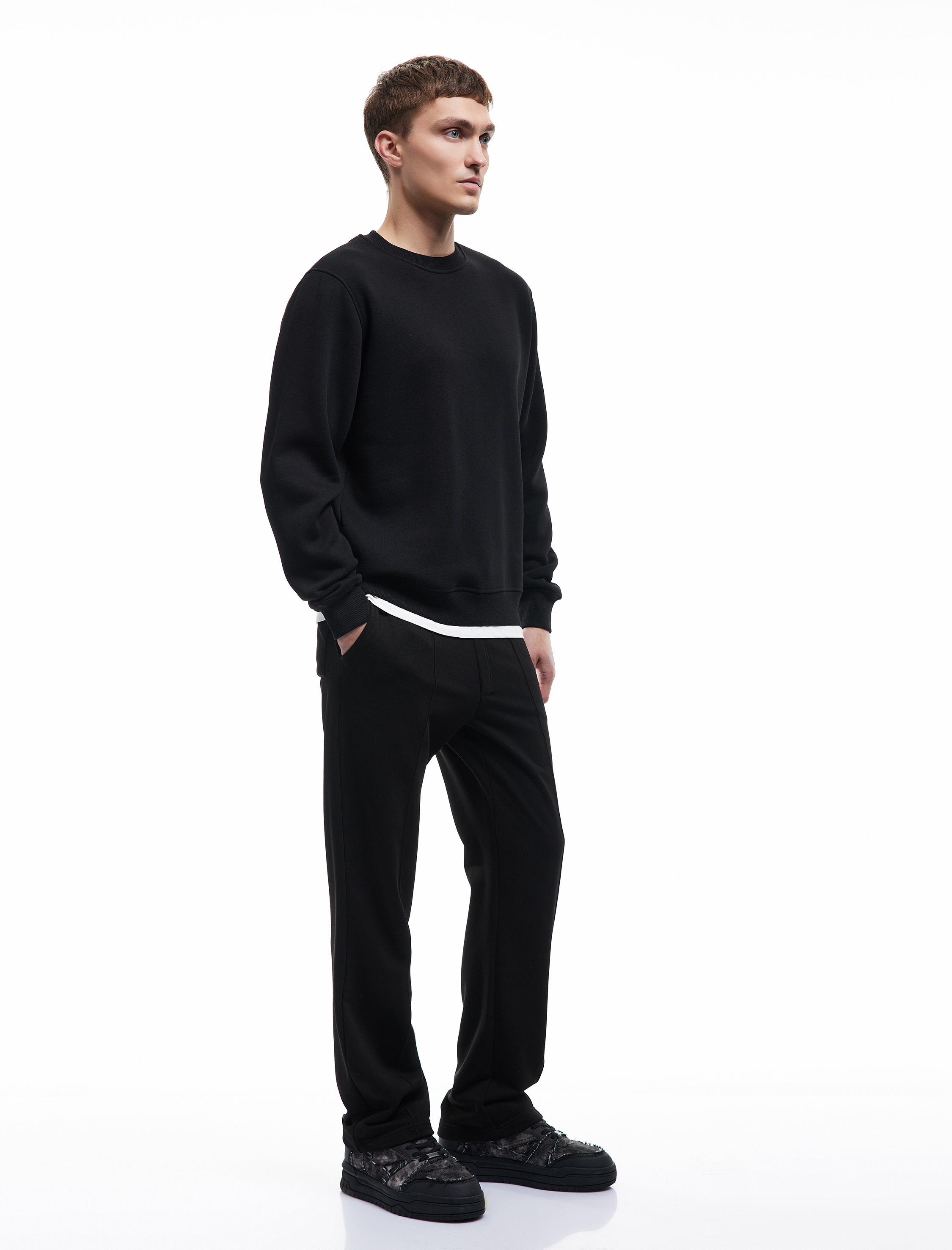   Uzun Kollu Şardonlu Kumaş Detaylı Bisiklet Yaka Sweatshirt