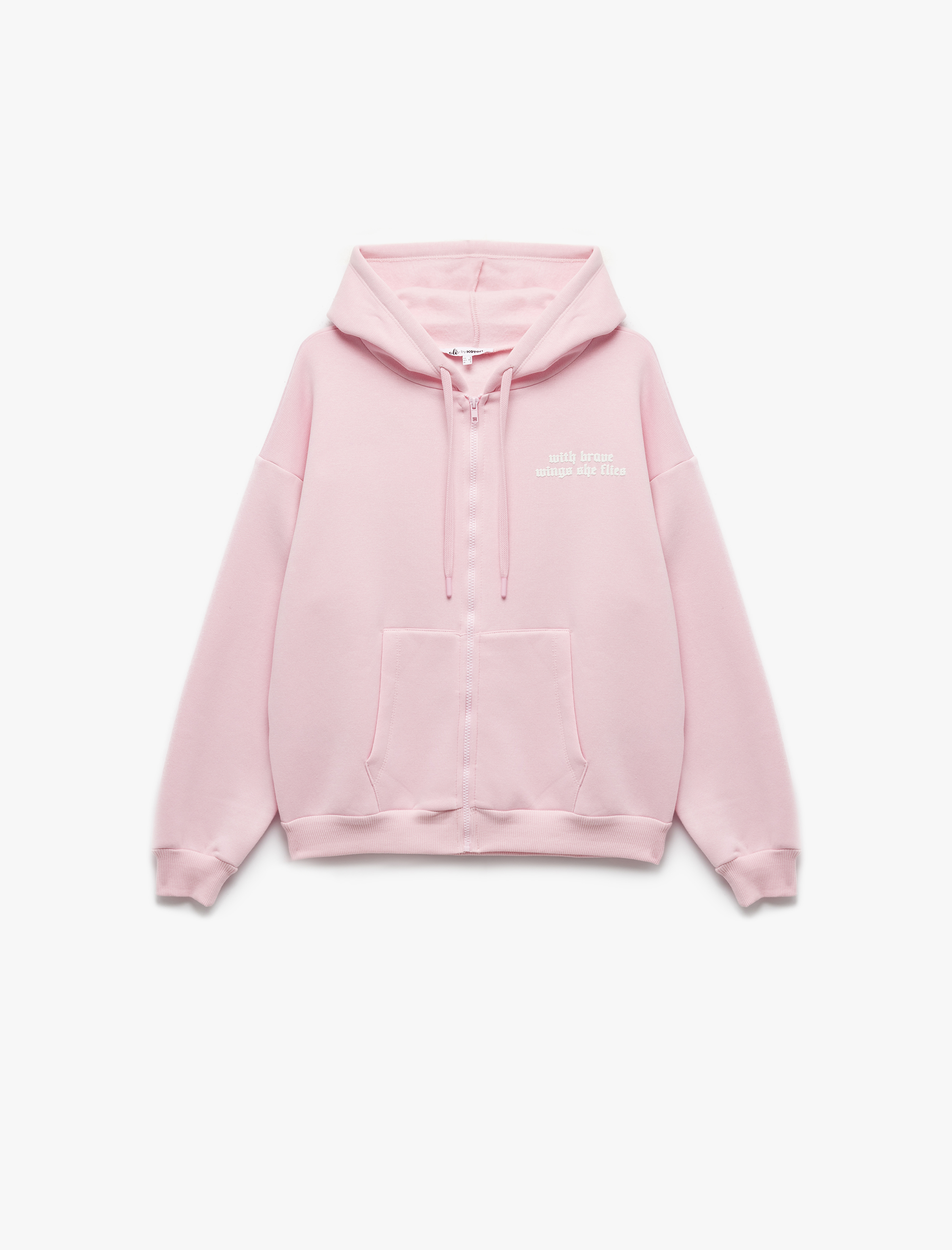 Baskılı Uzun Kollu Şardonlu Kanguru Cepli Fermuarlı Sweatshirt
