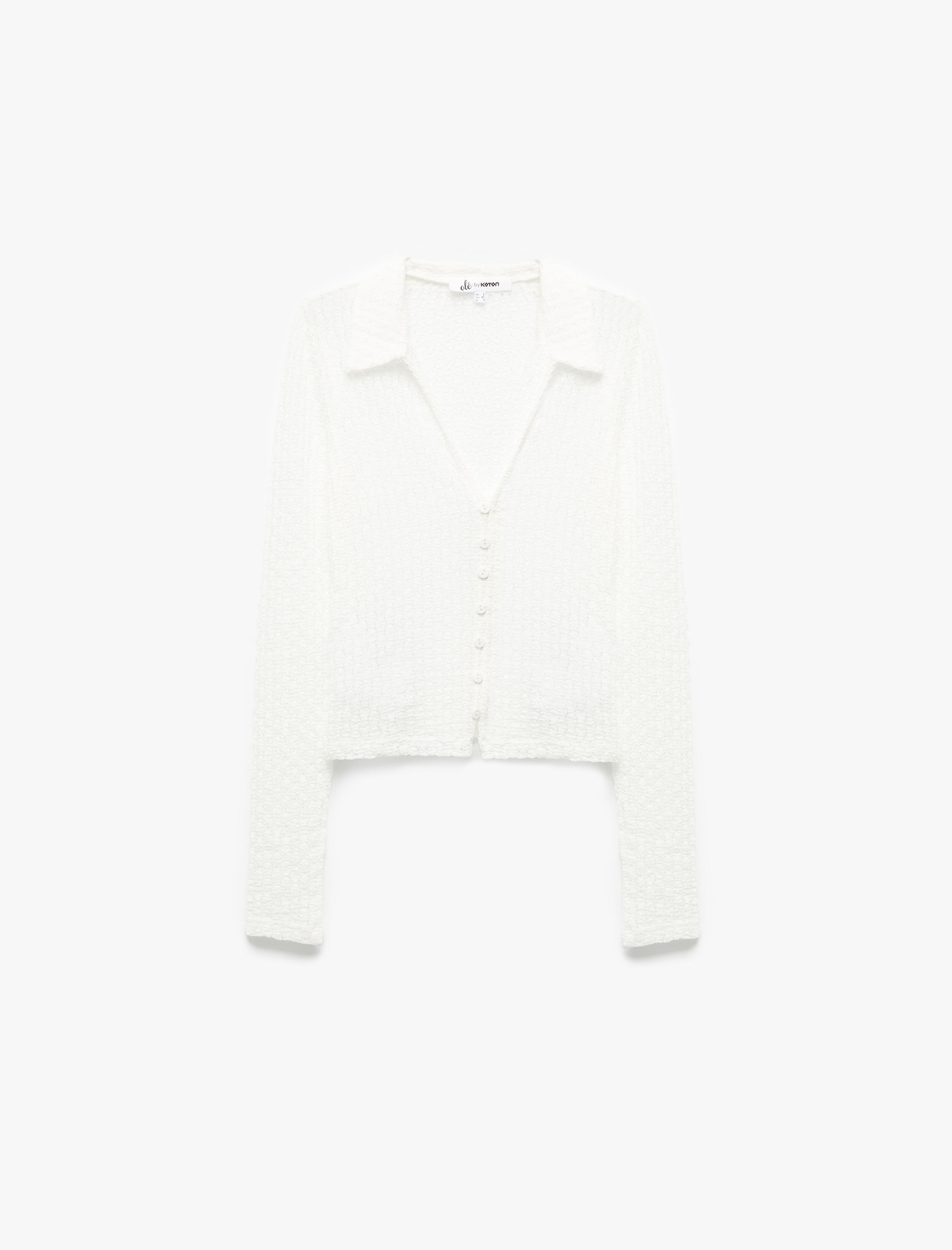   Klasik Yaka Düğmeli Dar Kesim Dantelli Uzun Kollu Tişört