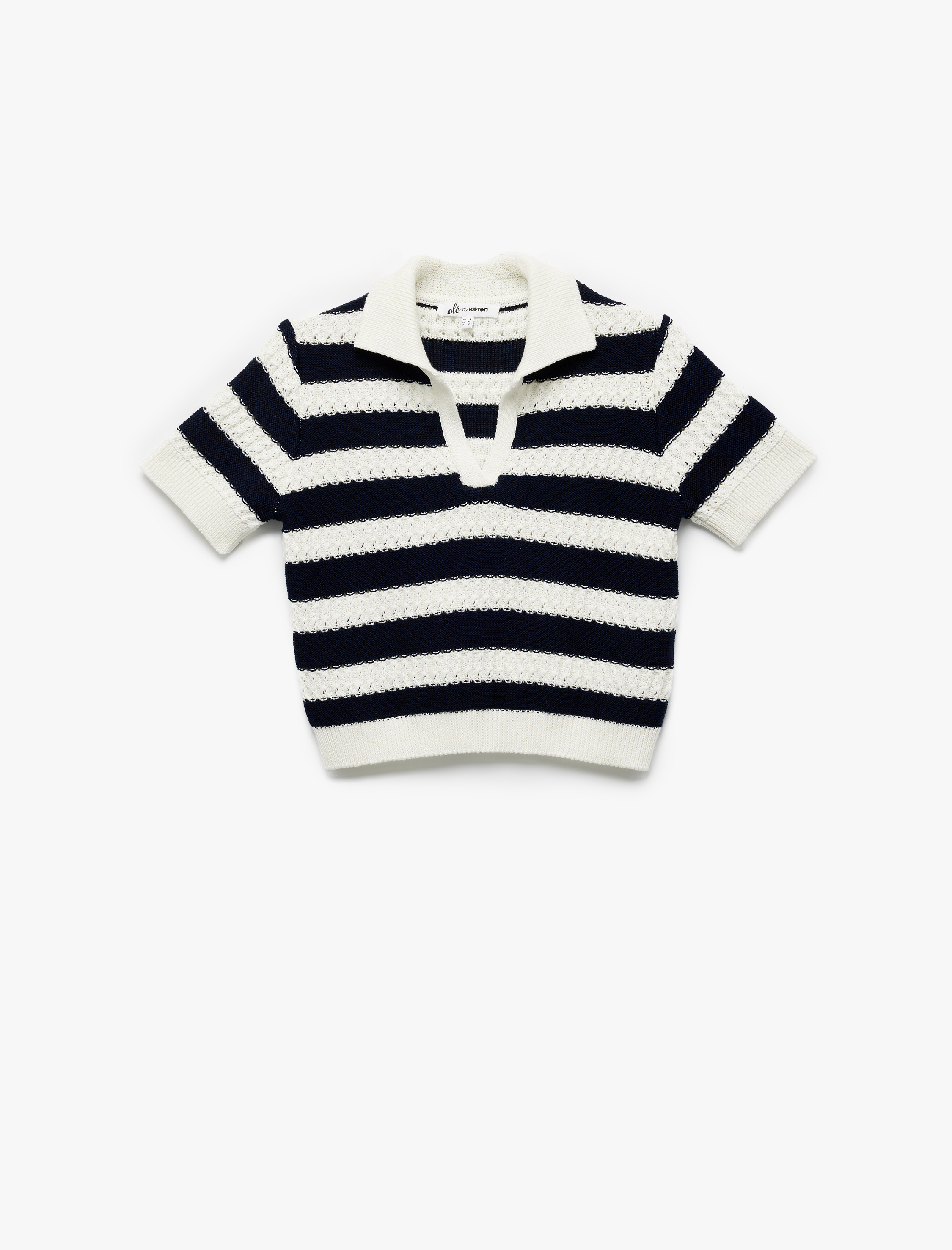   Kısa Kollu Çizgili Triko Polo Yaka Kazak