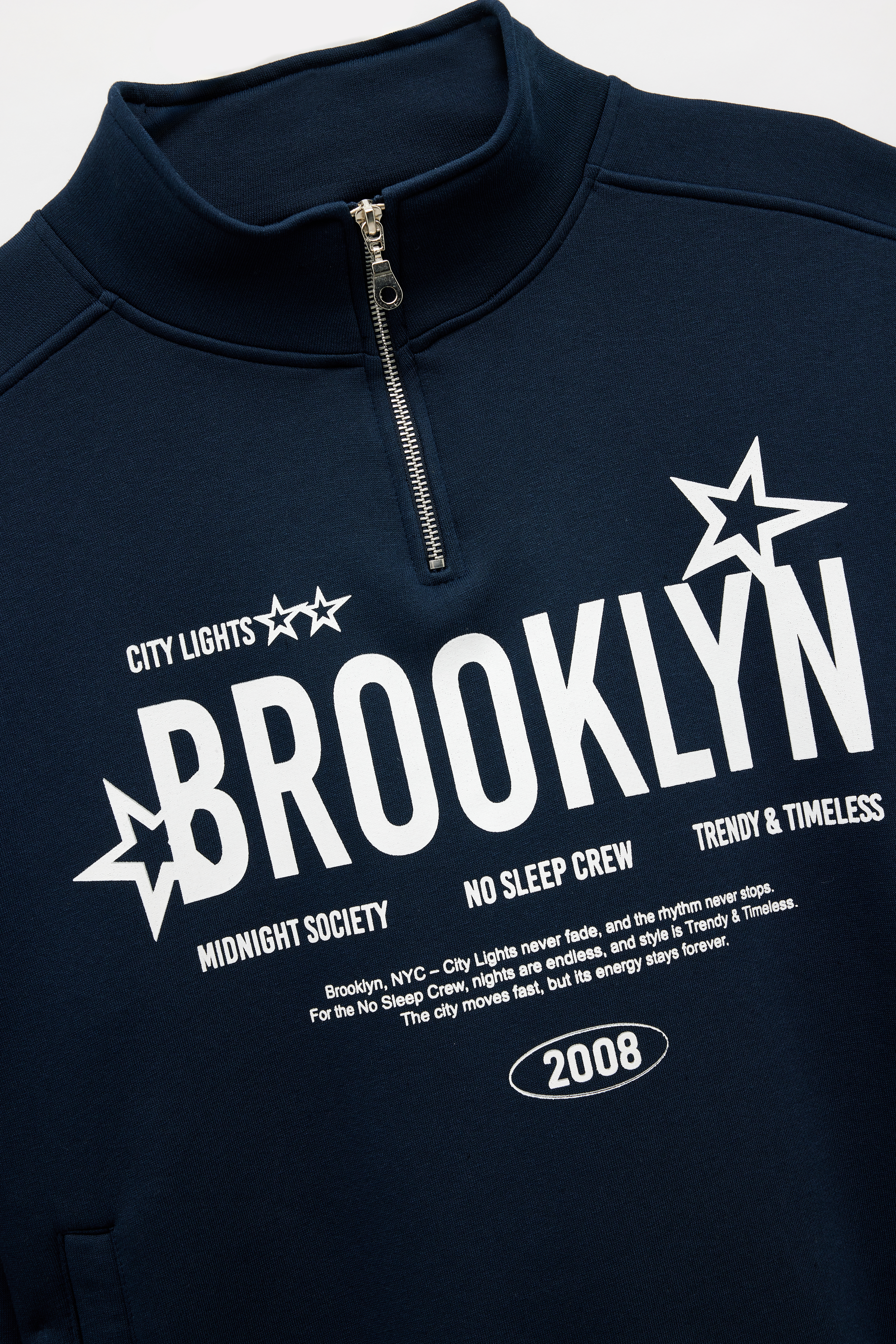   Şardonlu Uzun Kollu Baskılı Yarım Fermuarlı Oversize Sweatshirt