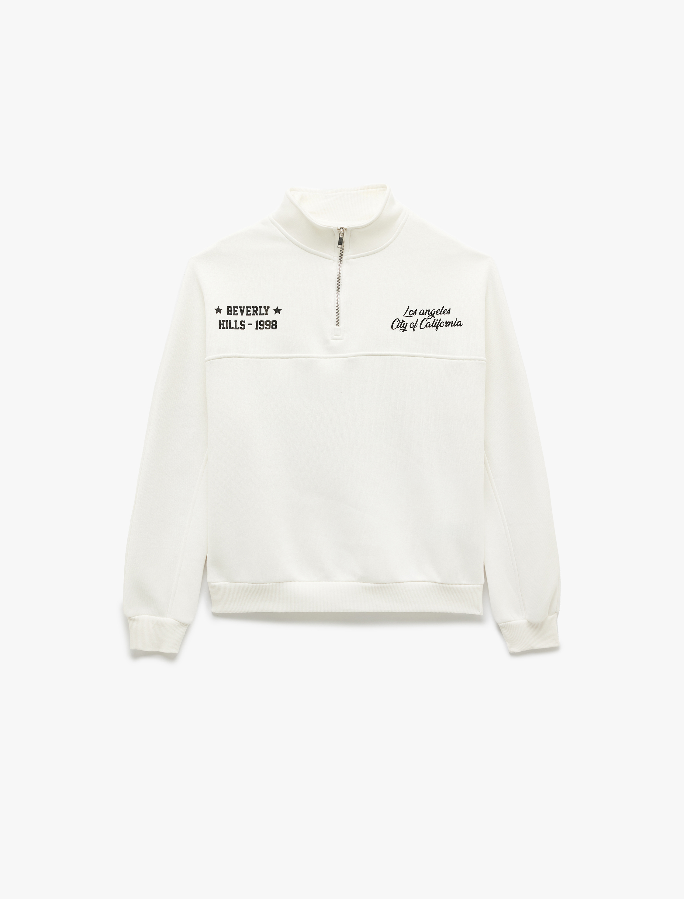   Şardonlu Uzun Kollu Arkası Baskılı Yarım Fermuarlı Sweatshirt