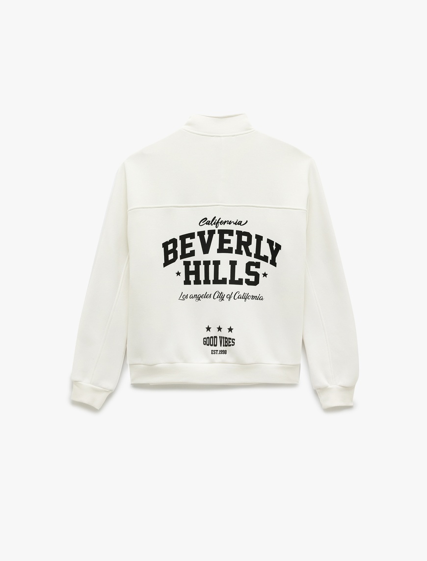   Şardonlu Uzun Kollu Arkası Baskılı Yarım Fermuarlı Sweatshirt