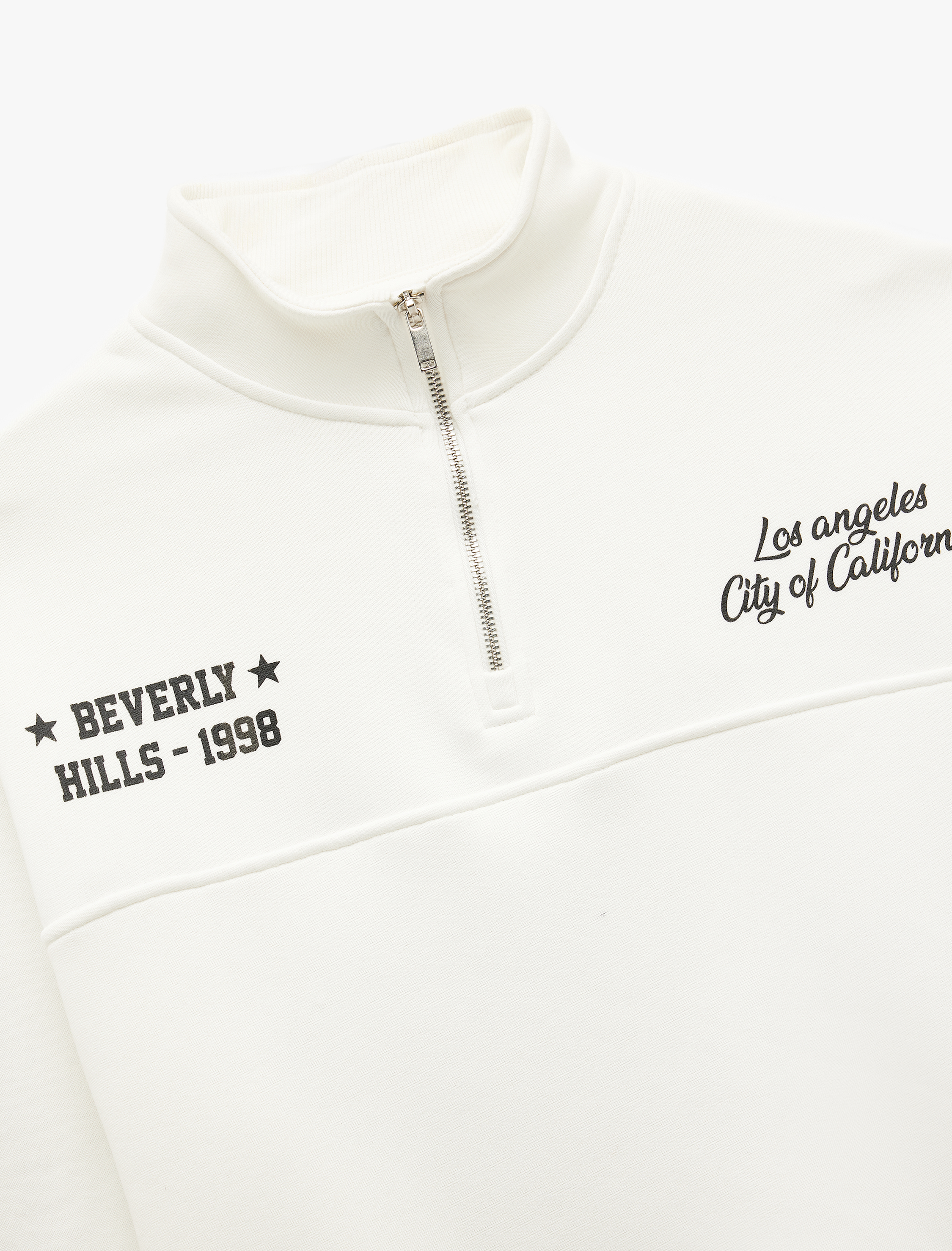   Şardonlu Uzun Kollu Arkası Baskılı Yarım Fermuarlı Sweatshirt