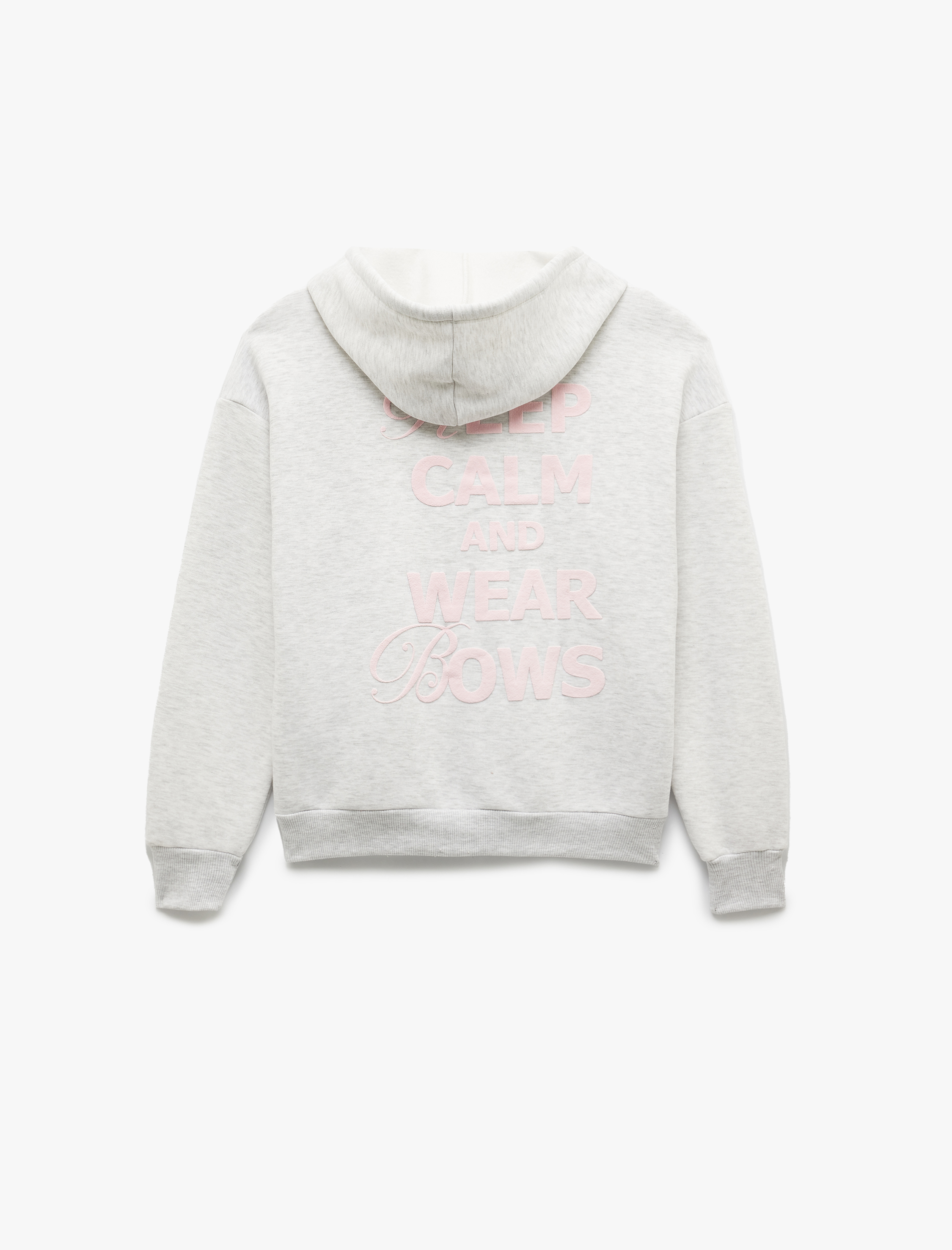   Şardonlu Kanguru Cepli Kapüşonlu Fiyonklu Arkası Baskılı Fermuarlı Oversize Sweatshirt