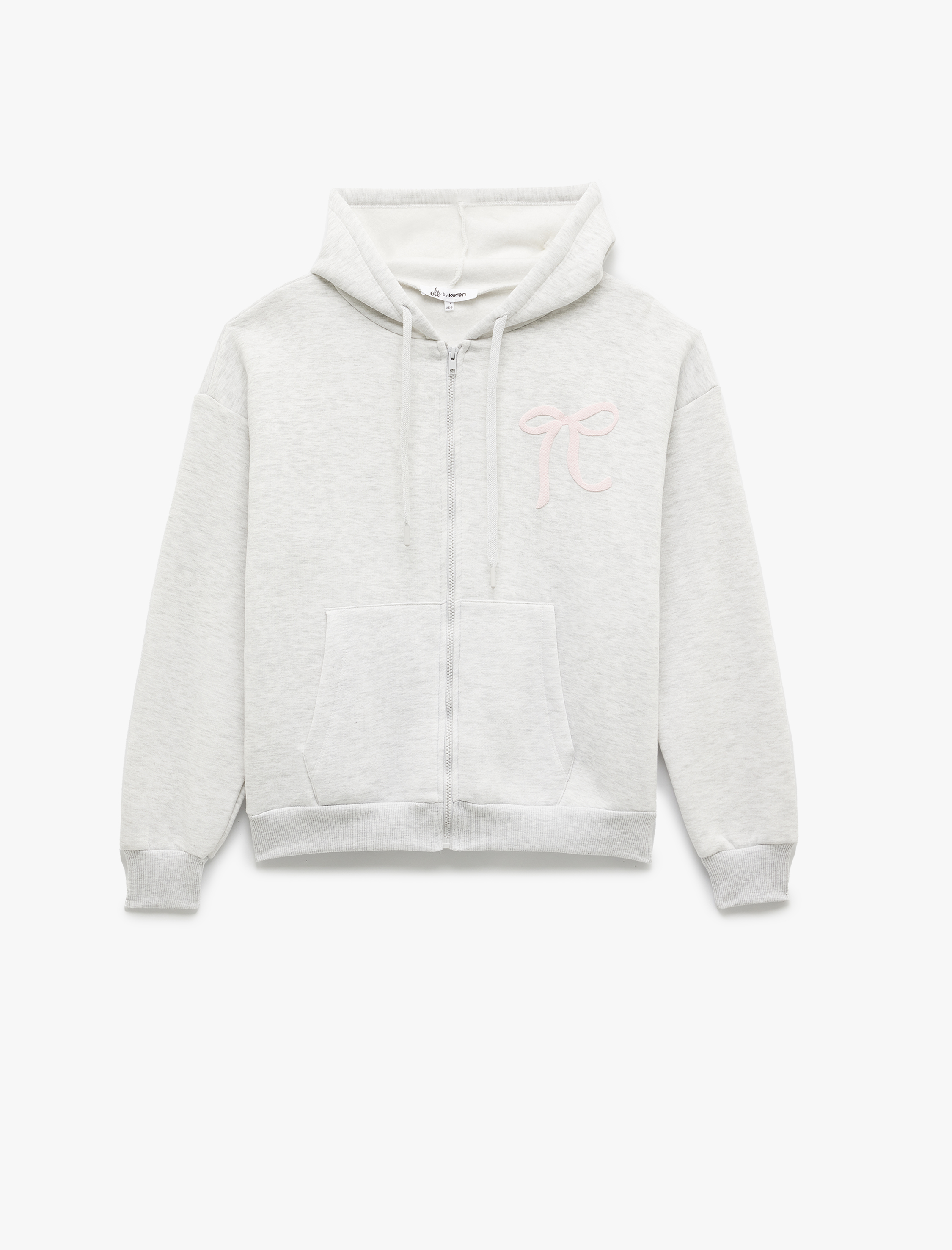   Şardonlu Kanguru Cepli Kapüşonlu Fiyonklu Arkası Baskılı Fermuarlı Oversize Sweatshirt