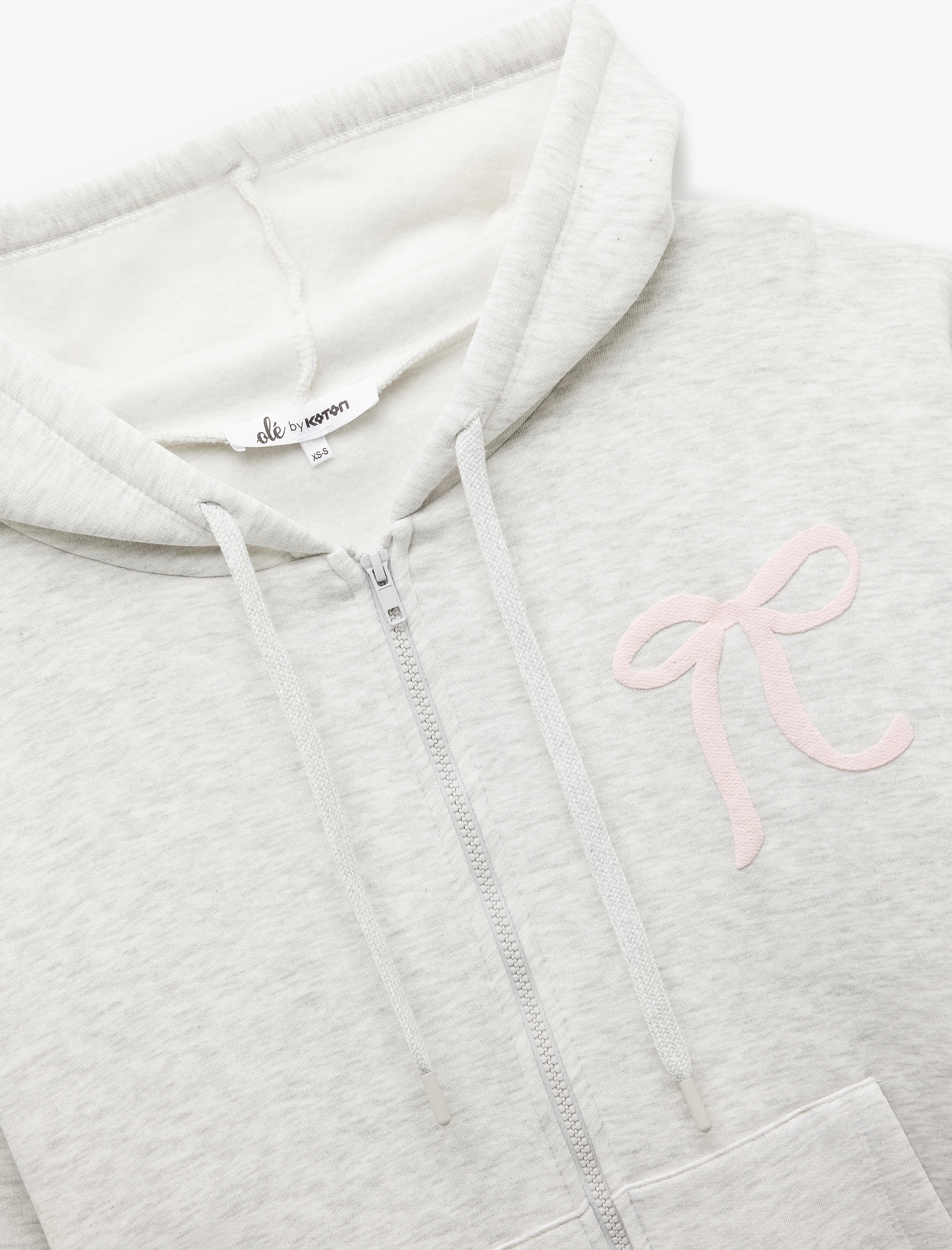   Şardonlu Kanguru Cepli Kapüşonlu Fiyonklu Arkası Baskılı Fermuarlı Oversize Sweatshirt